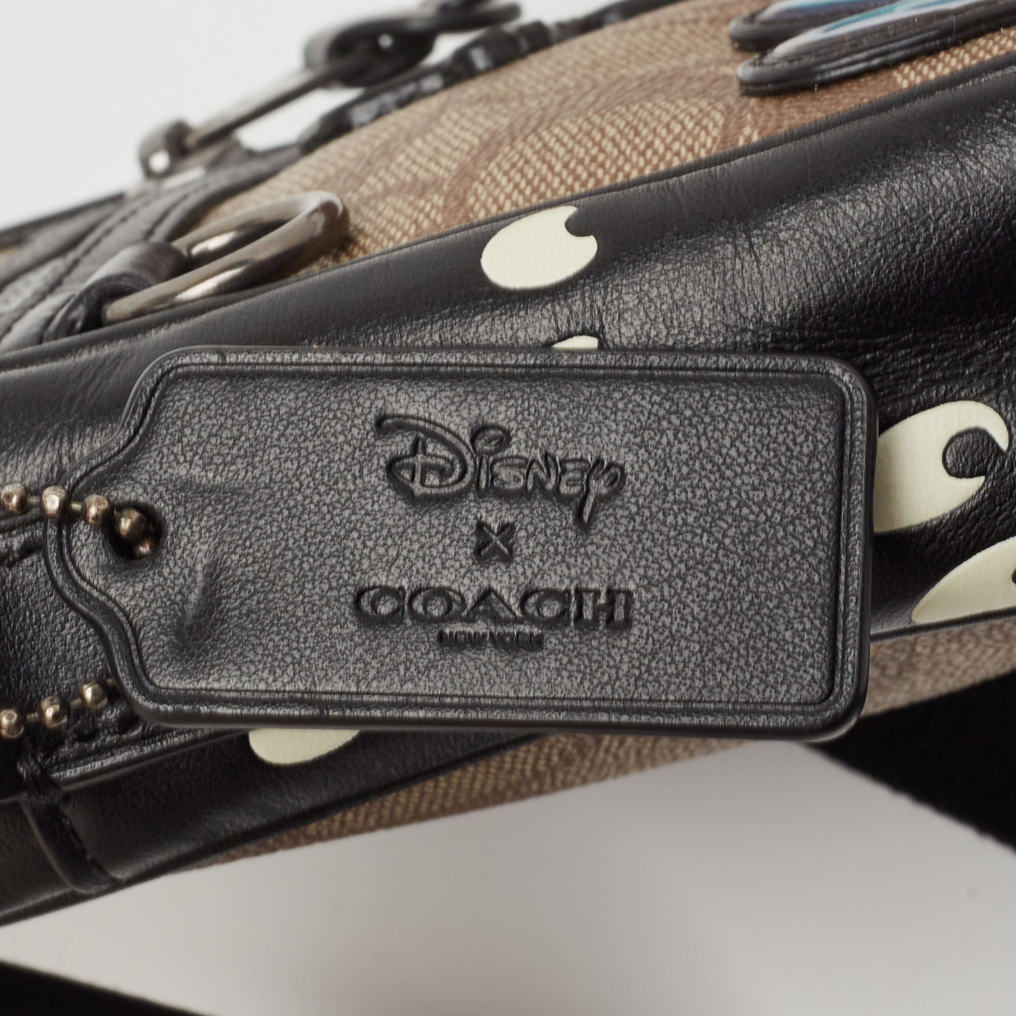 Coach X Disney Black/Beige Signature Coated Canvas And Leather Crossbody Bag