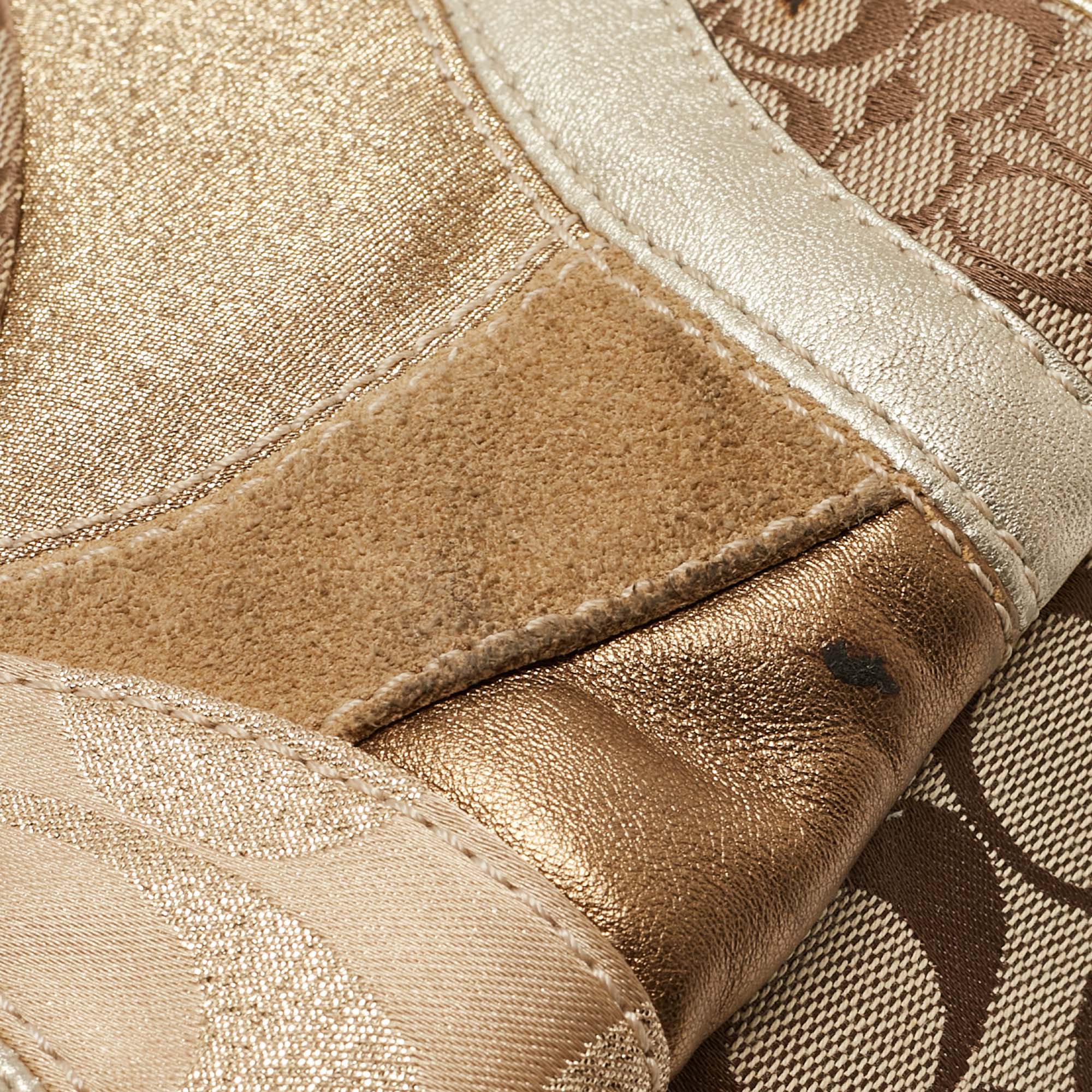 Coach Gold/Beige Signature Canvas, Leather And Suede Patchwork Tote