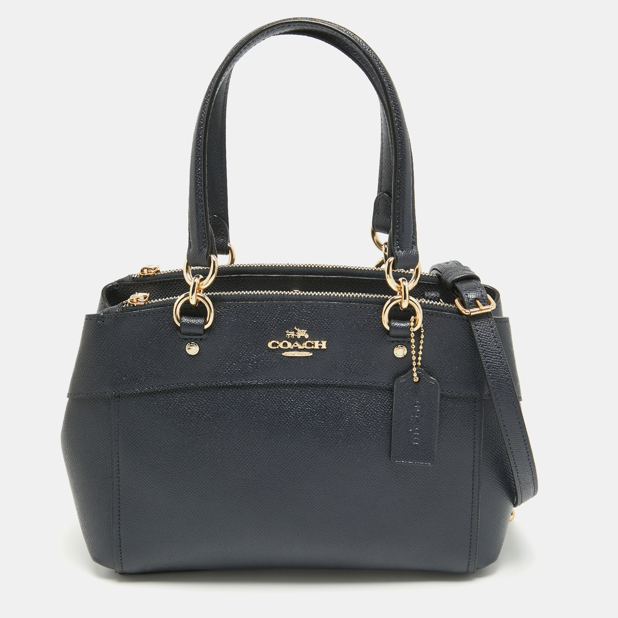 Coach navy blue leather mini brooke carryall satchel