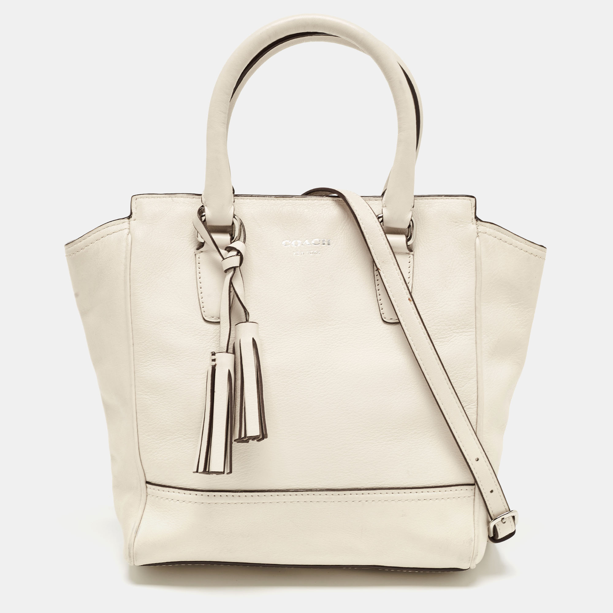 Coach off white leather legacy tassel tote