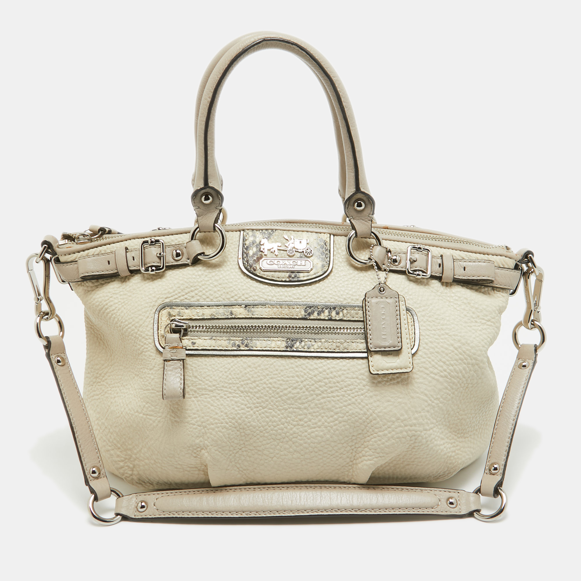 Coach light grey snake embossed and leather sophia madison satchel