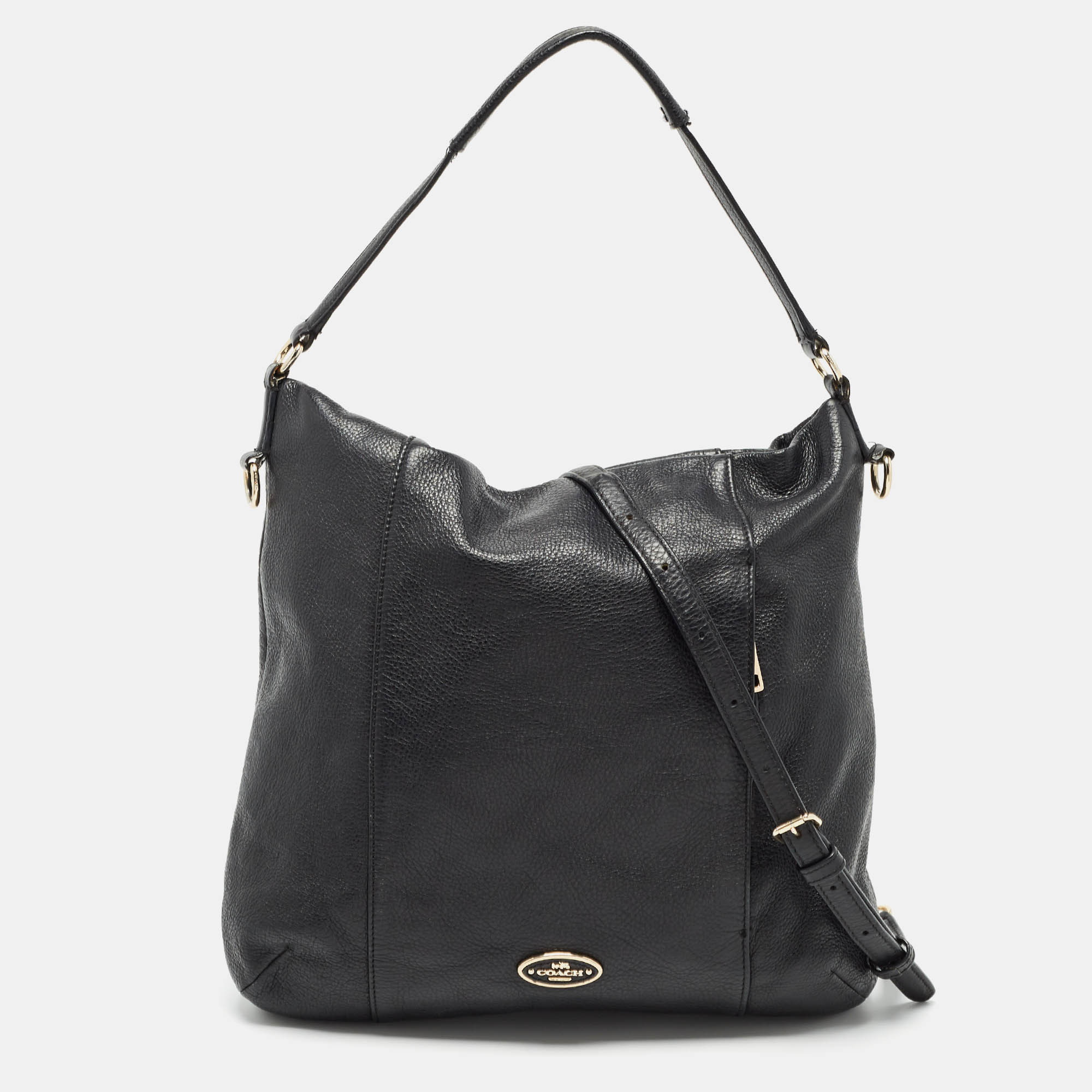 Coach black leather scout hobo