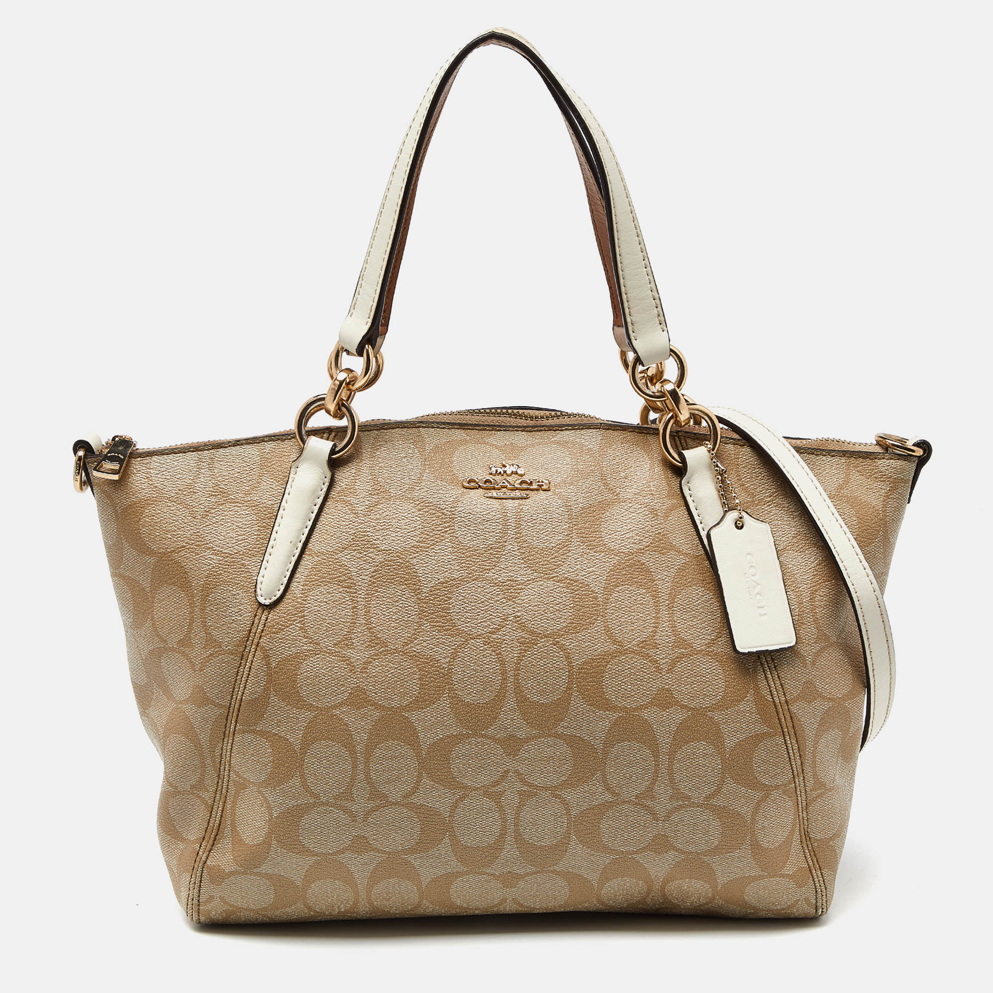 Coach tri color signature coated canvas  and leather small kelsey satchel