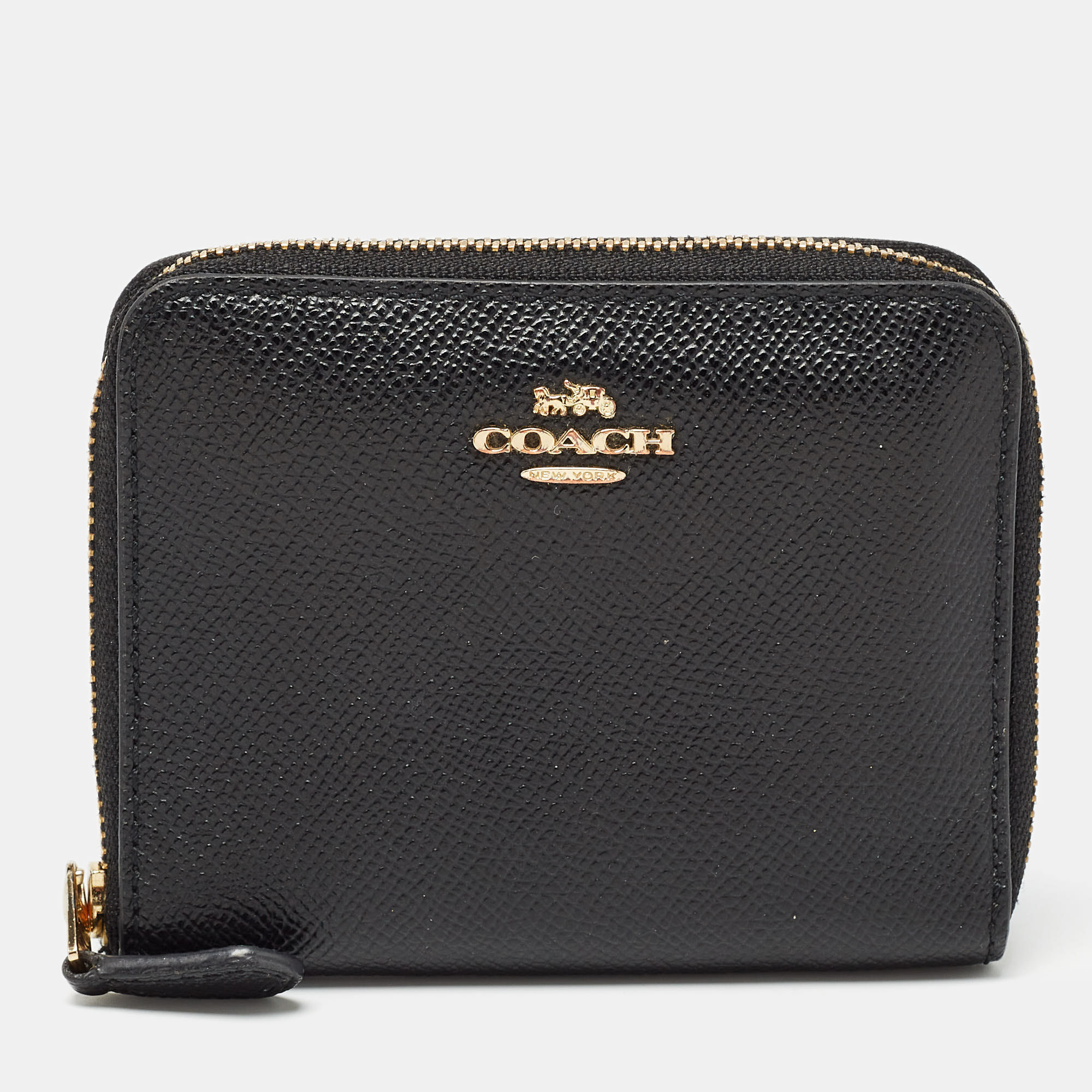 Coach black leather zip around purse