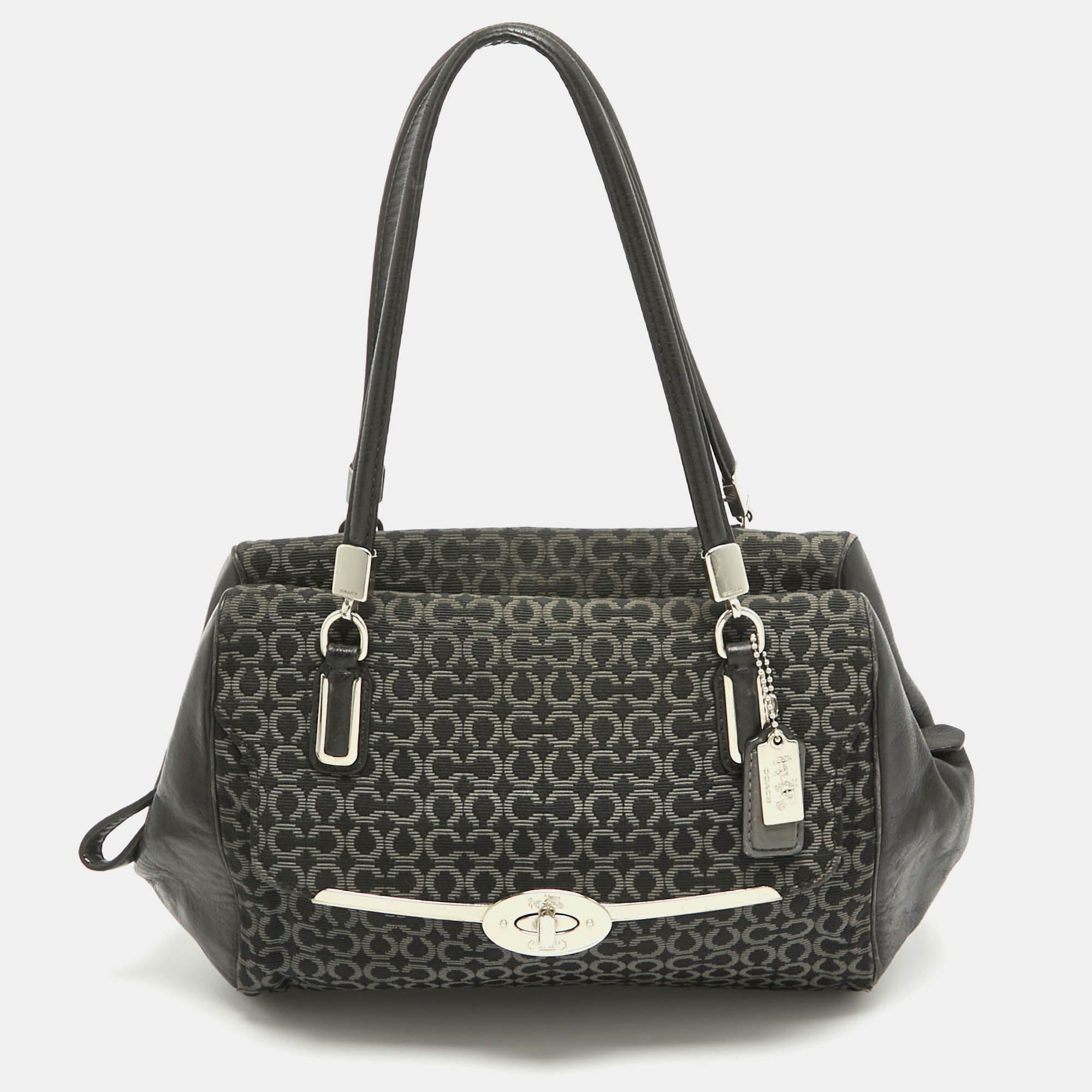 Coach black op art fabric and leather madison madeline satchel