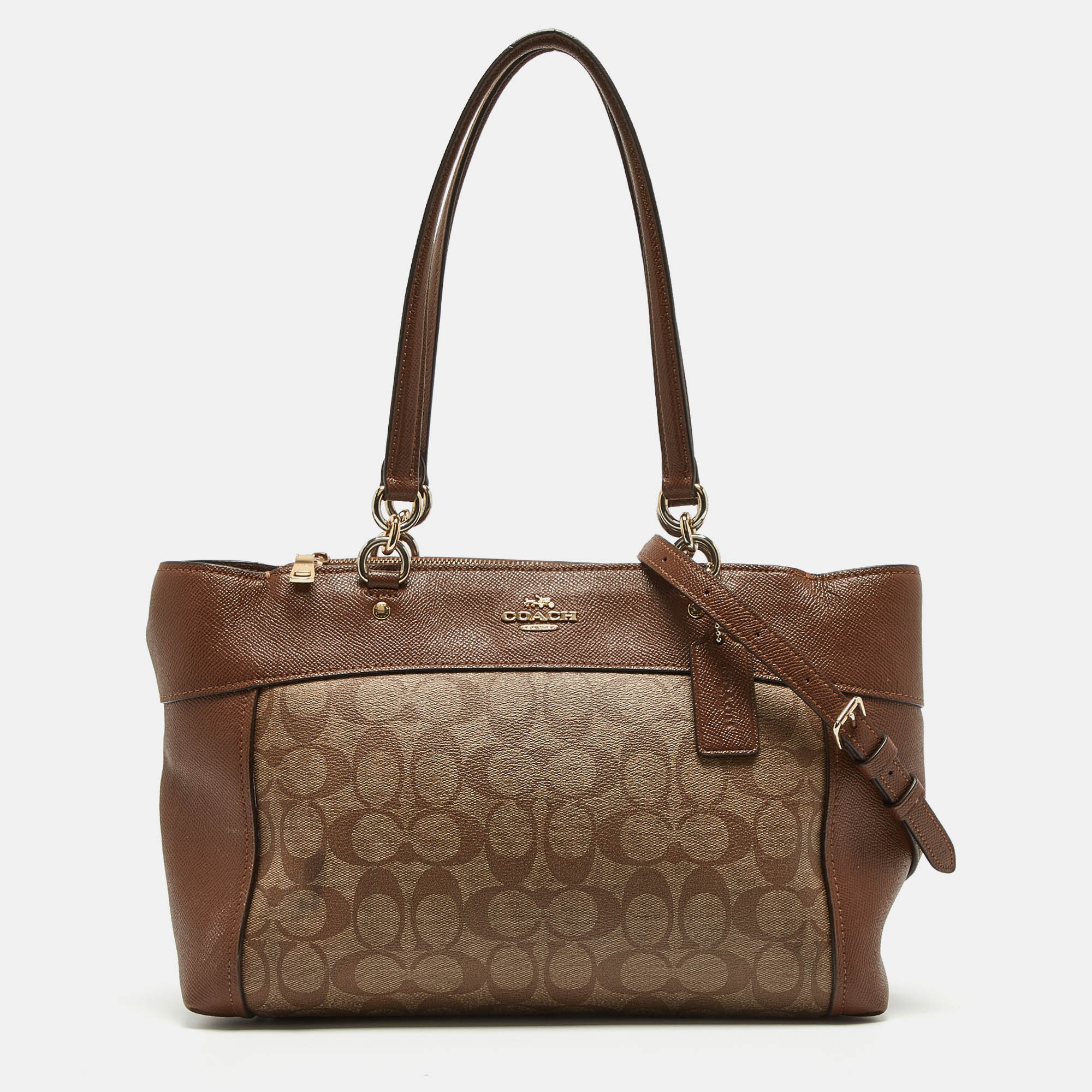 Coach brown/beige signature coated canvas and leather brooke satchel