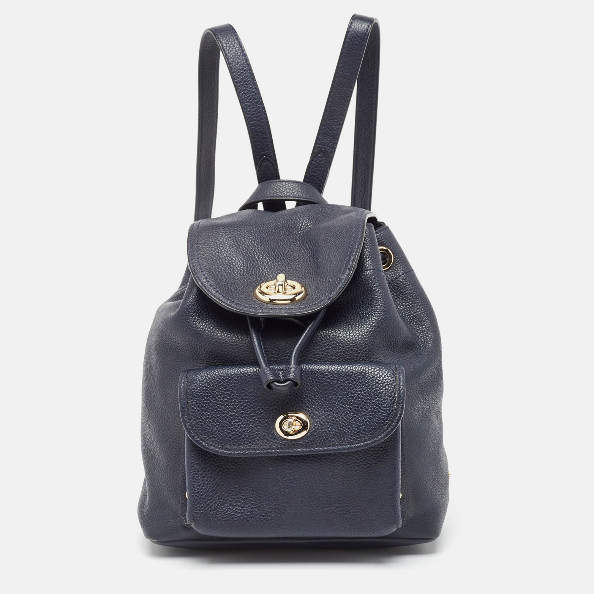 Coach black leather mini turnlock rucksack backpack