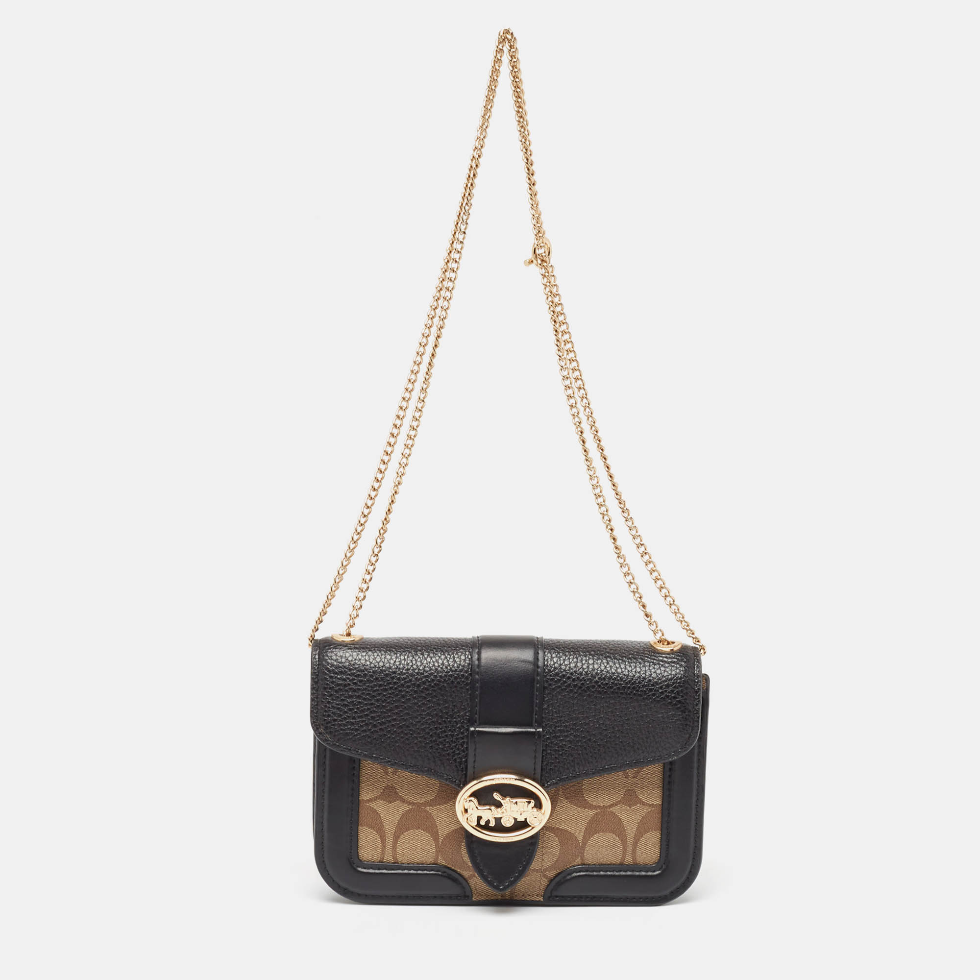 Coach black/beige signature coated canvas and leather georgie crossbody bag