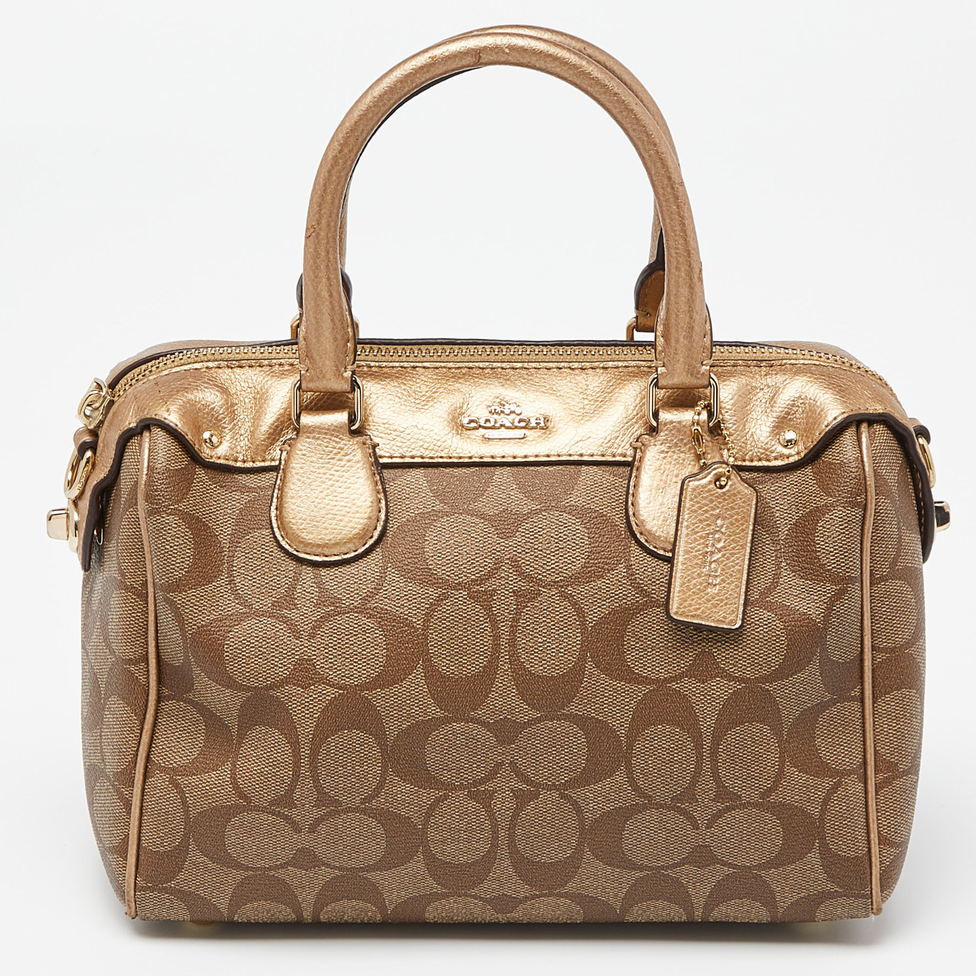 Coach brown signature coated canvas and leather mini bennett satchel