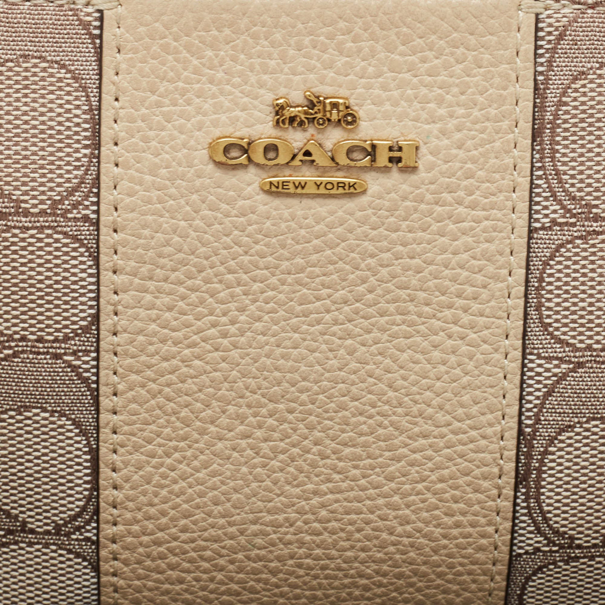 Coach Beige Signature Canvas And Leather Wristlet Zip Pouch