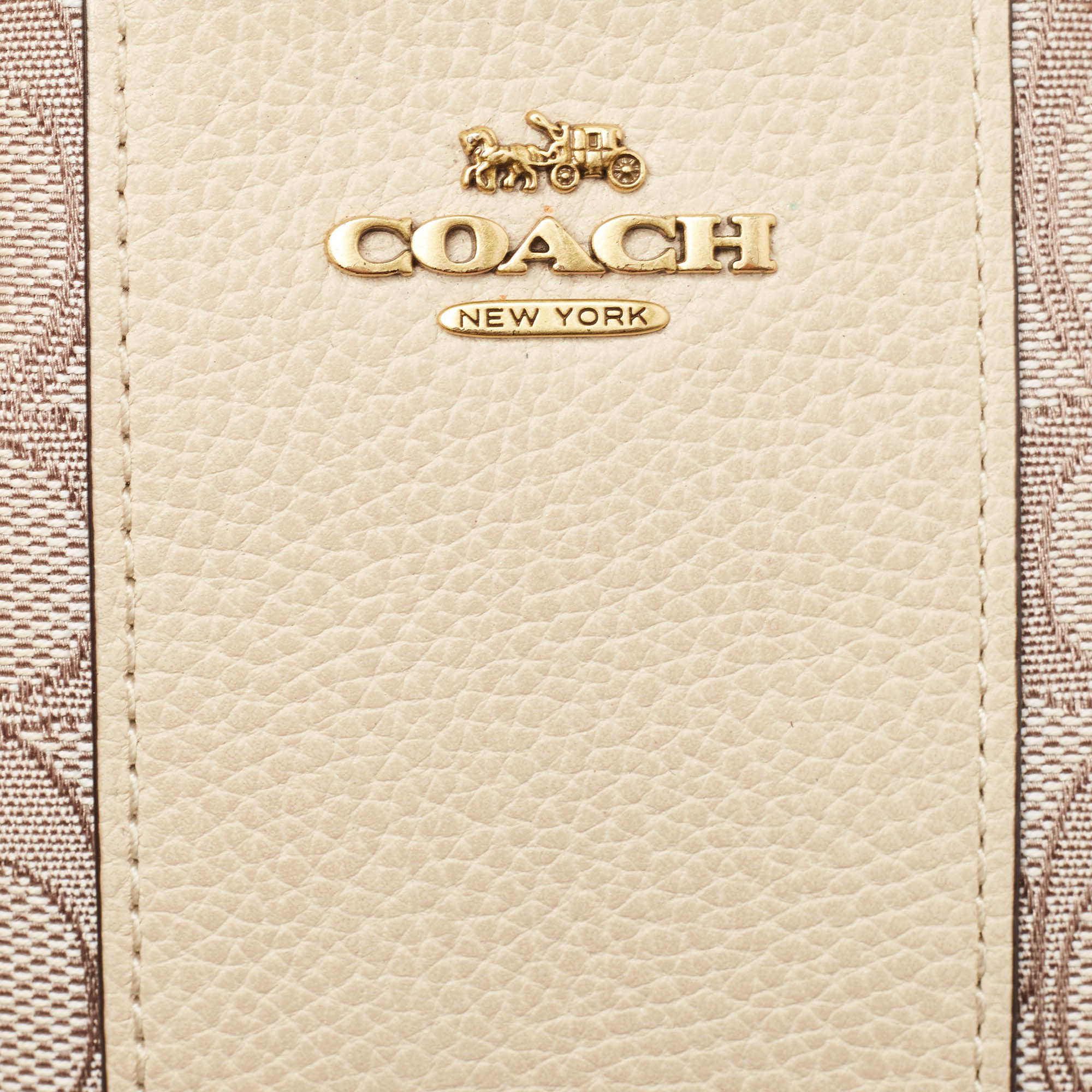 Coach Beige Signature Canvas And Leather Wristlet Zip Pouch