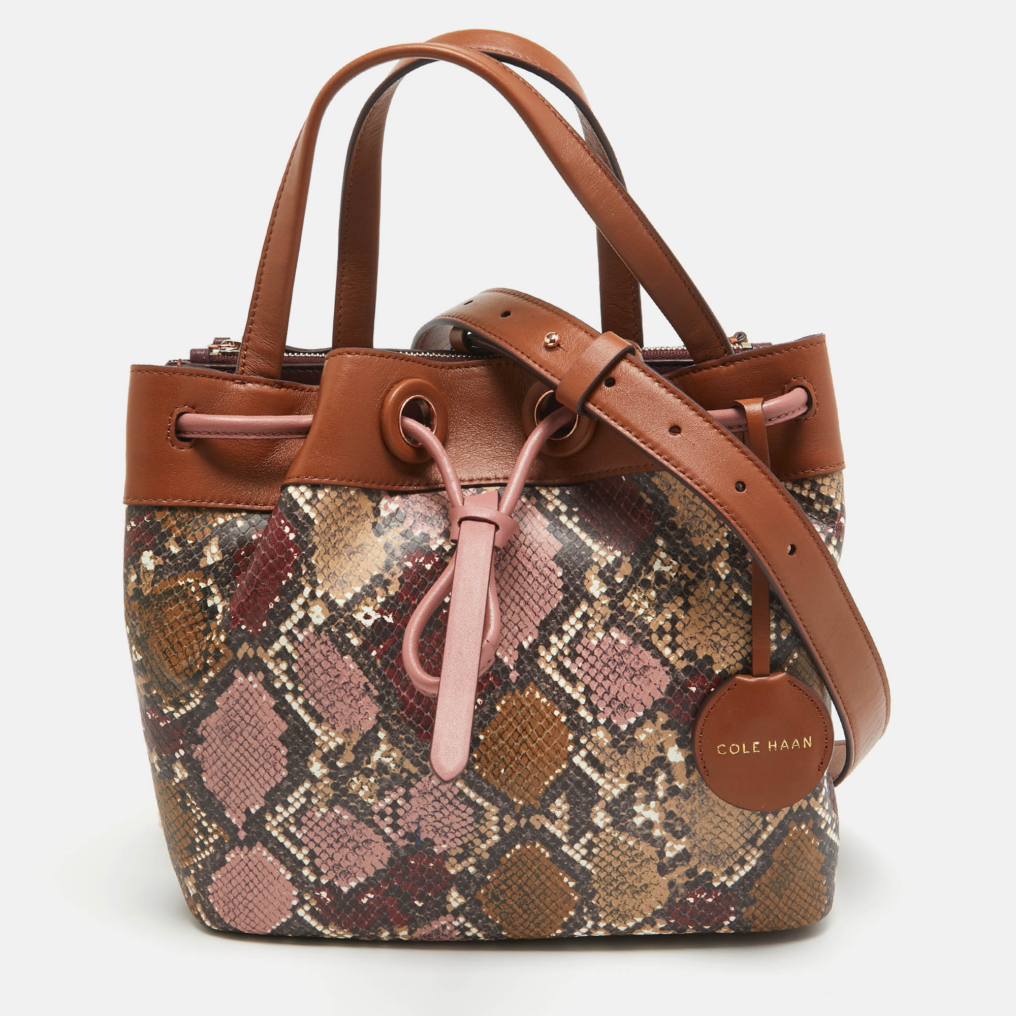 Cole haan multicolor python embossed and leather grand ambition bucket bag