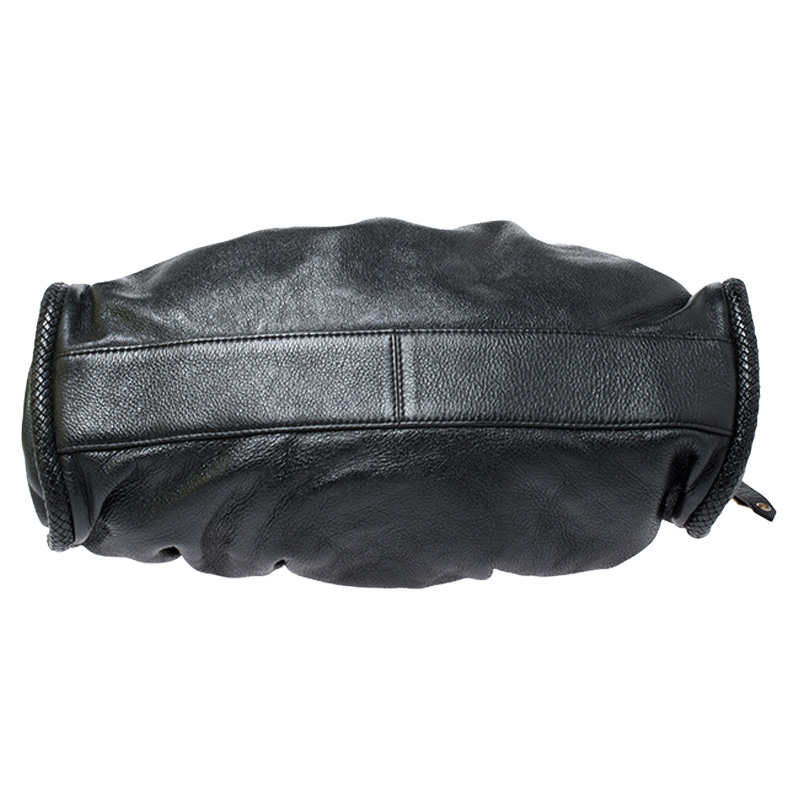 Cole Haan Black Pleated  Leather Tassel Hobo