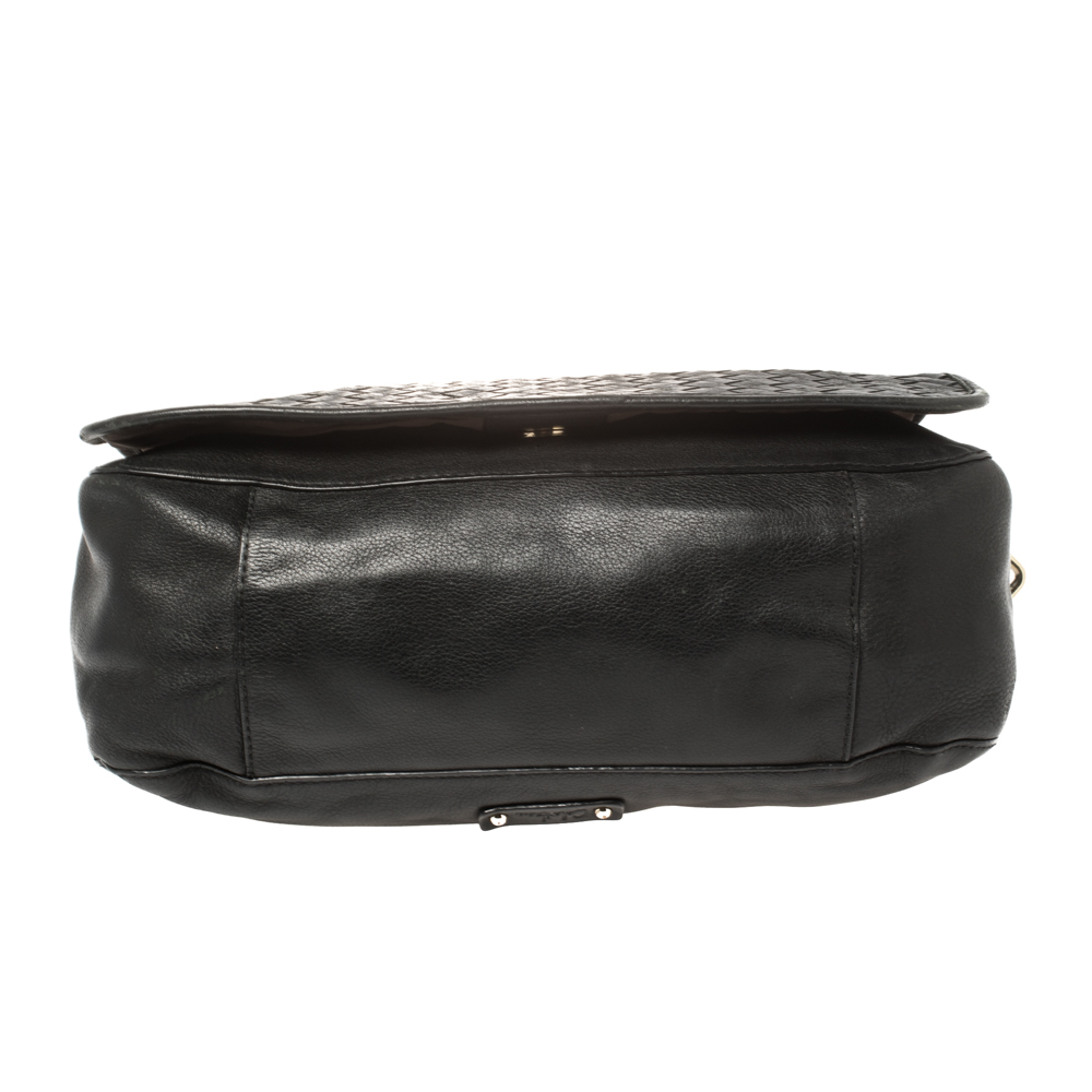 Cole Haan Black Woven Leather Flap Shoulder Bag