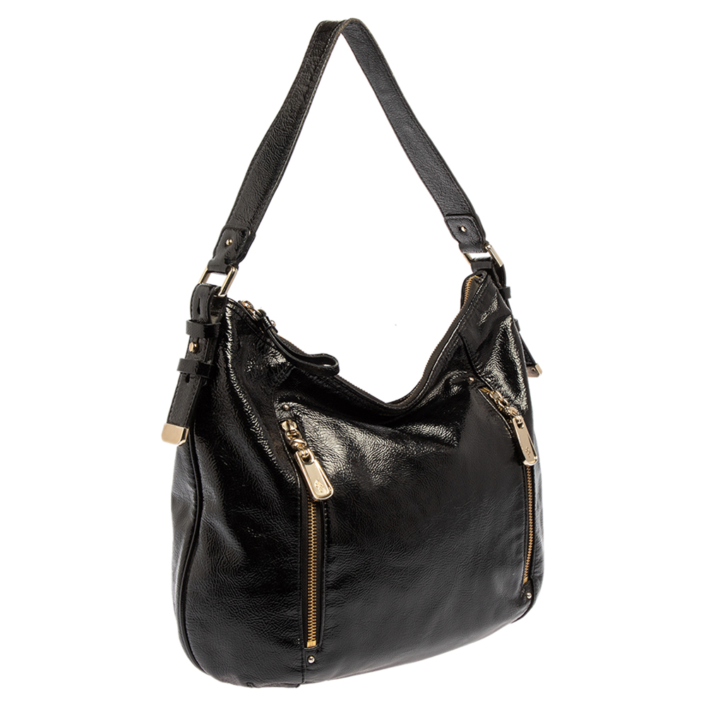 Cole Haan Black Textured Patent Leather  Hobo