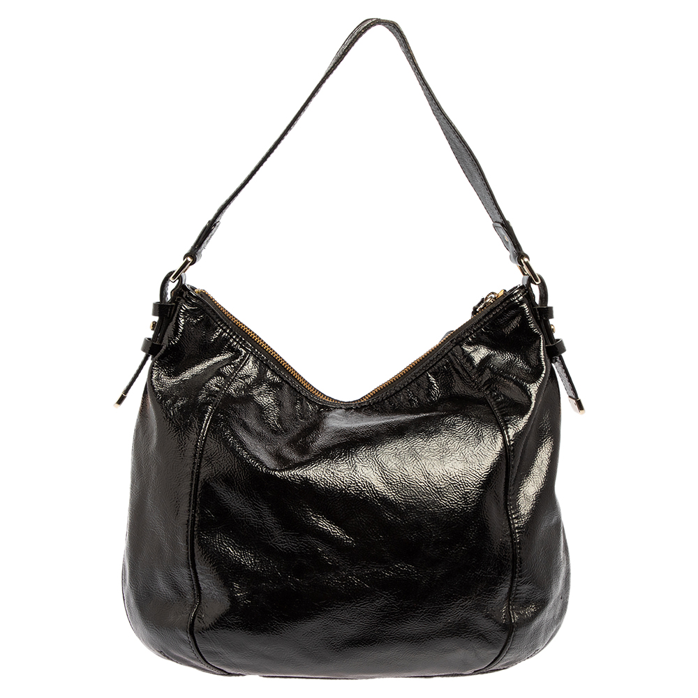 Cole Haan Black Textured Patent Leather  Hobo