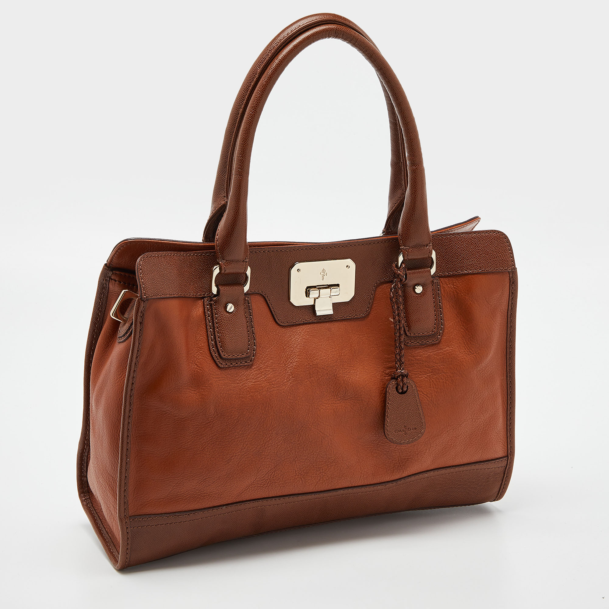 Cole Haan Brown Leather Vintage Valise Novelty Kendra Tote