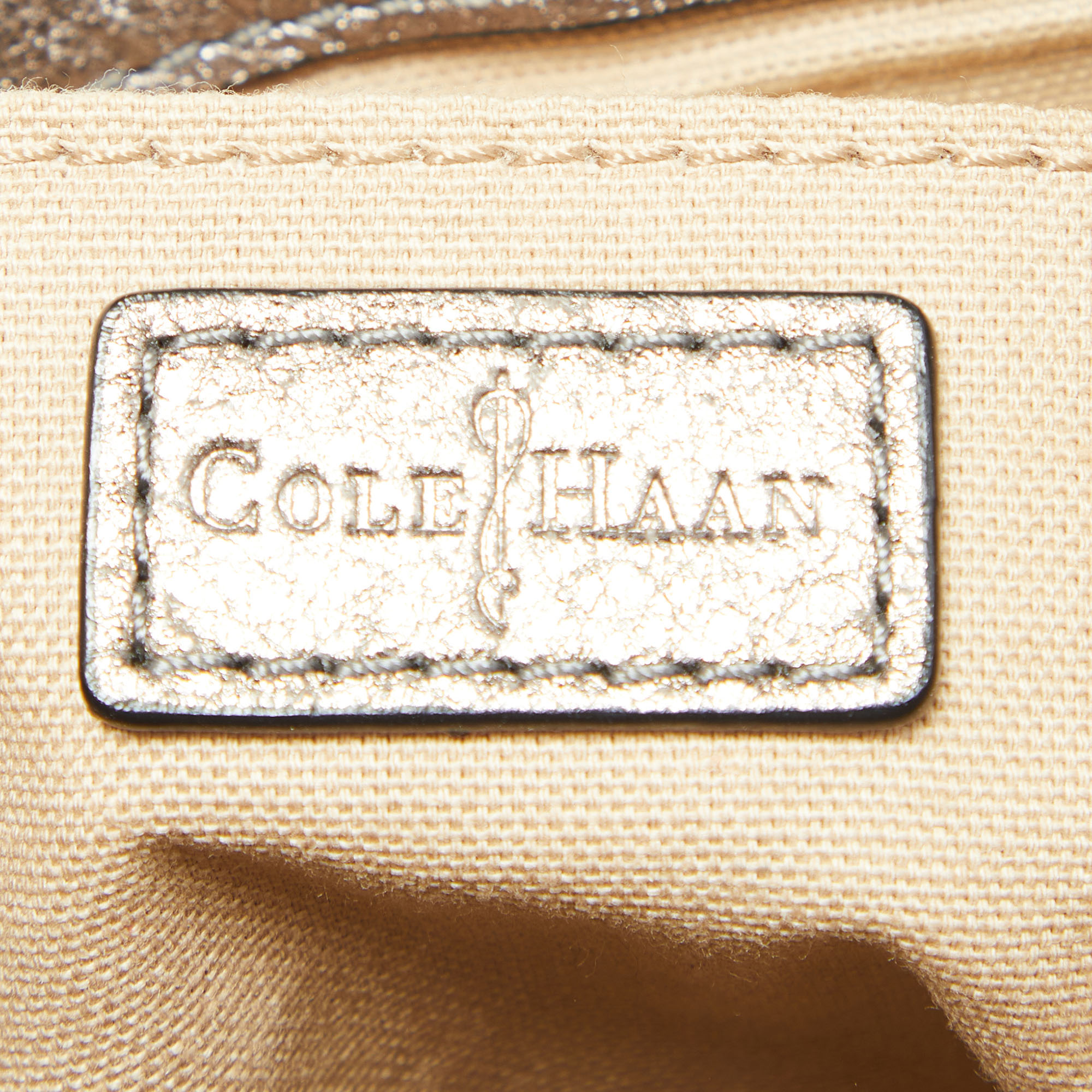 Cole Haan Metallic Grey Leather Flap Zip Round Crossbody Bag