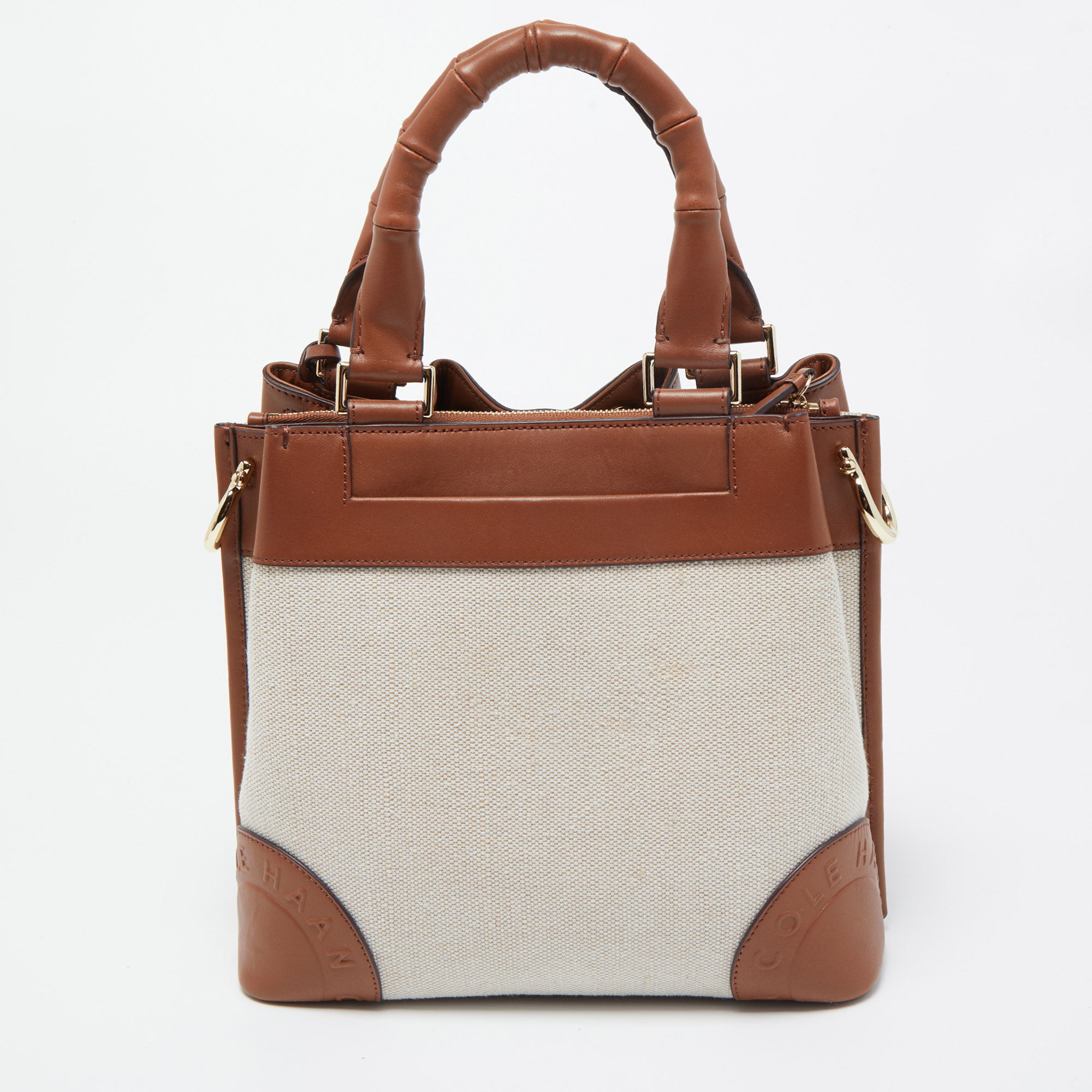 Cole Haan Beige/Tan Canvas And Leather Drawstring Bag