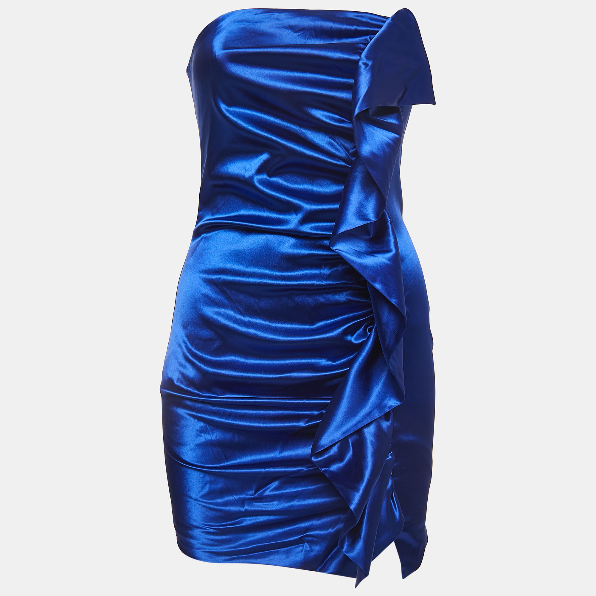 Collini Royal Blue Satin Ruched Strapless Mini Dress S