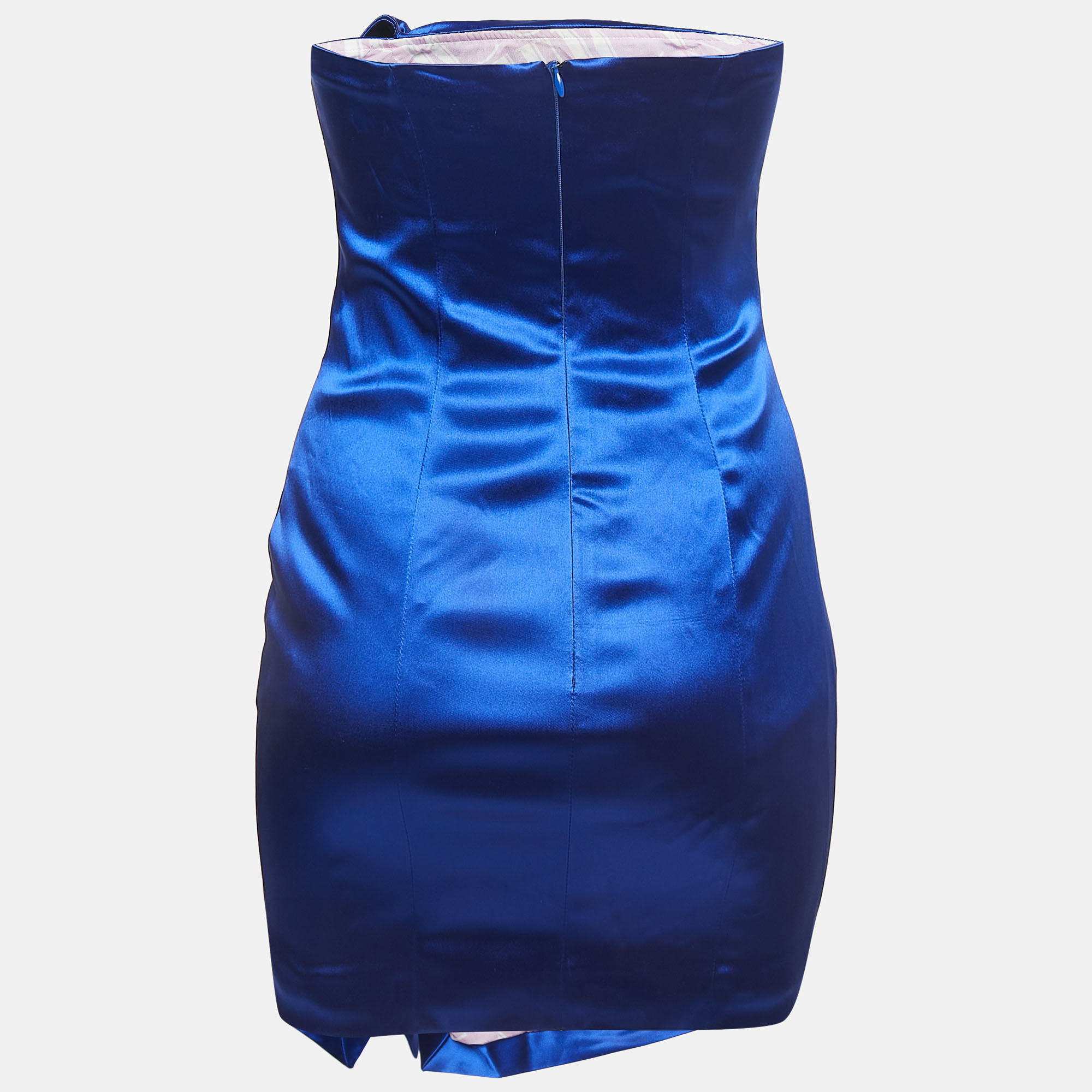 Collini Royal Blue Satin Ruched Strapless Mini Dress S