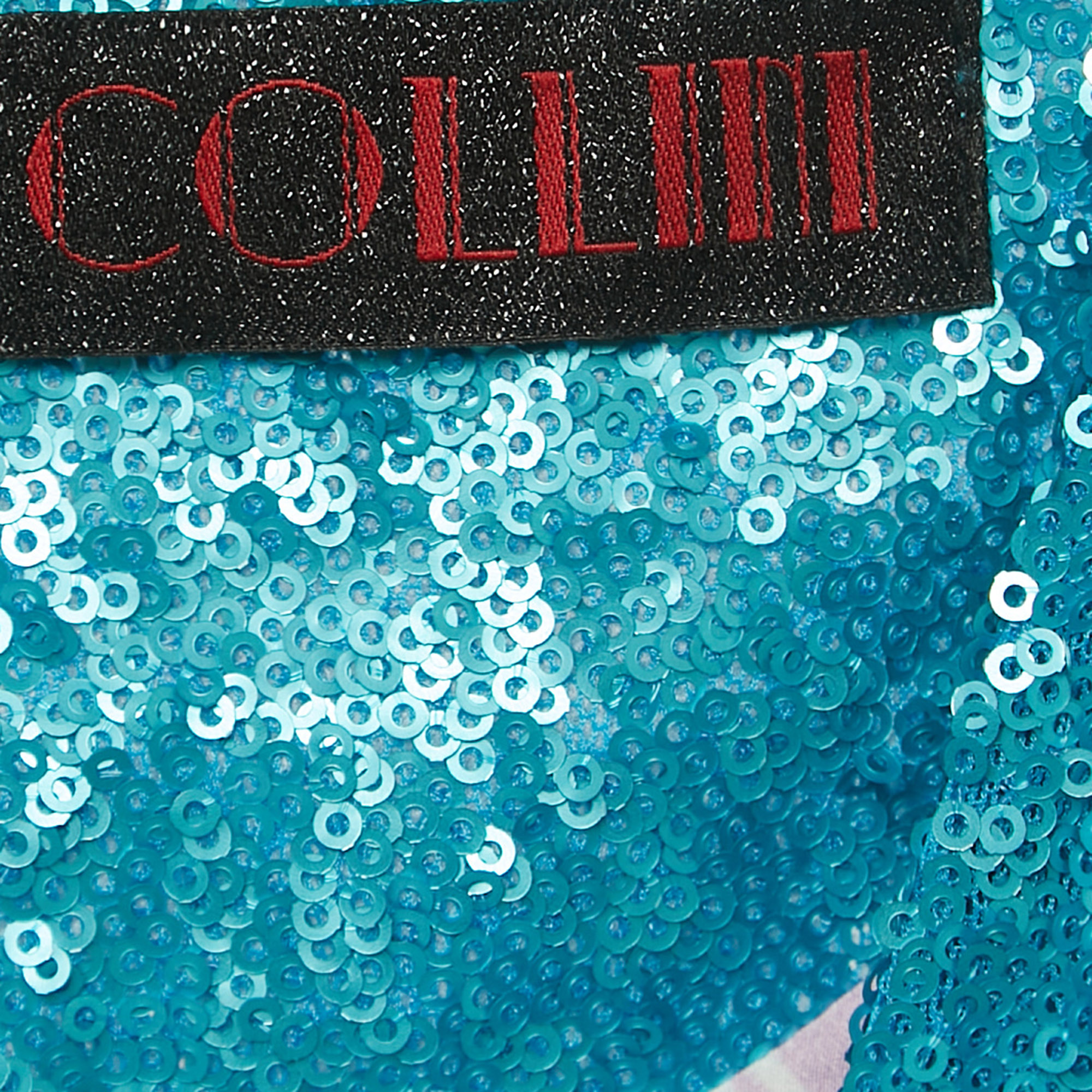 Collini Blue Sequin Draped Long Sleeve Mini Dress S