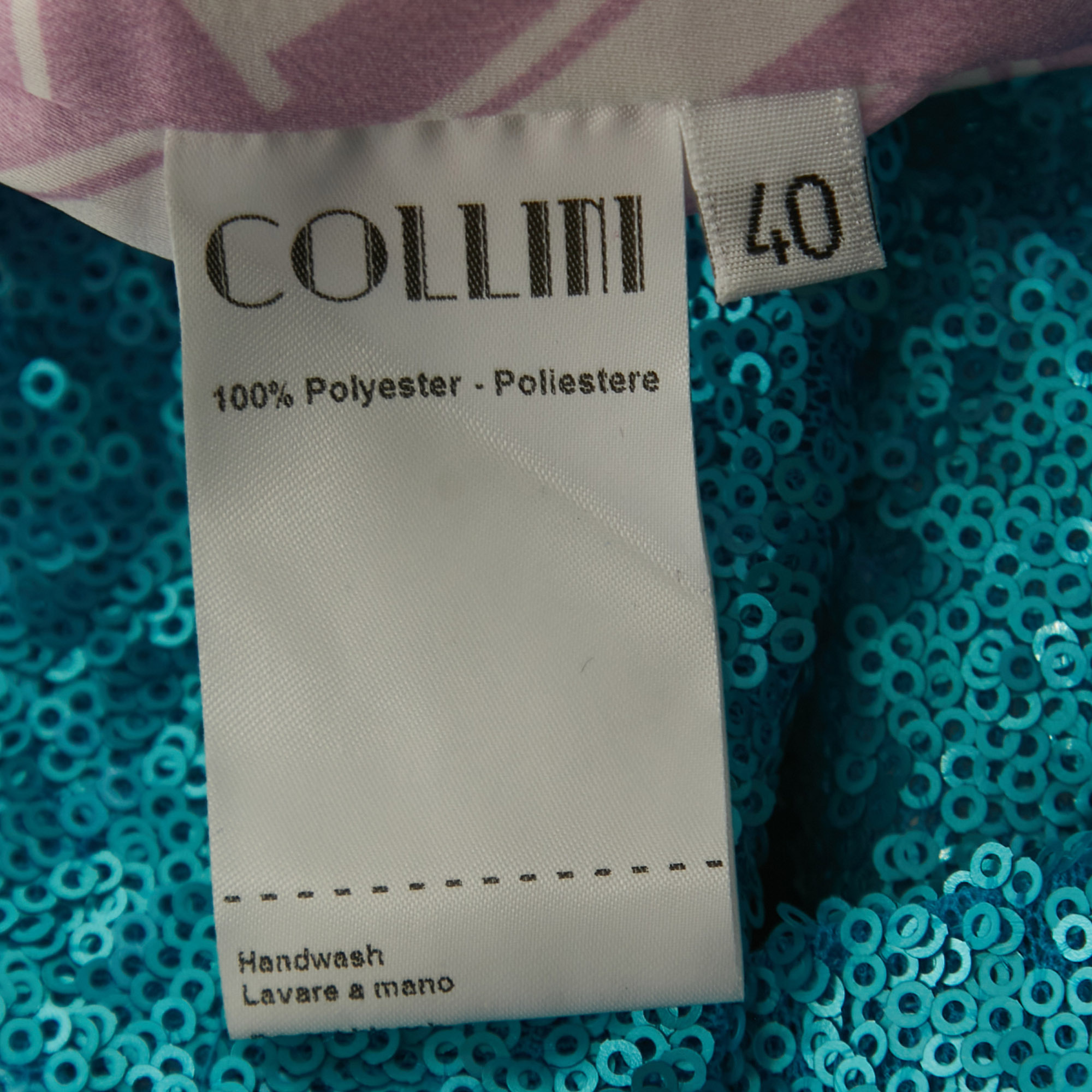 Collini Blue Sequin Draped Long Sleeve Mini Dress S