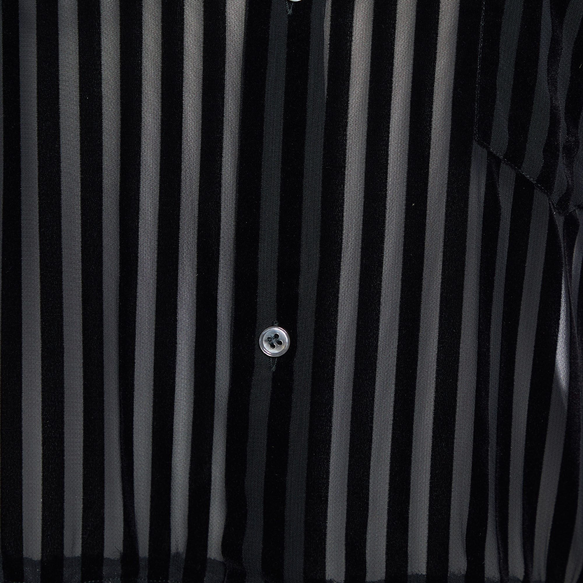 Comme Des Garçons Black Striped Velour & Smocked Hem Shirt L