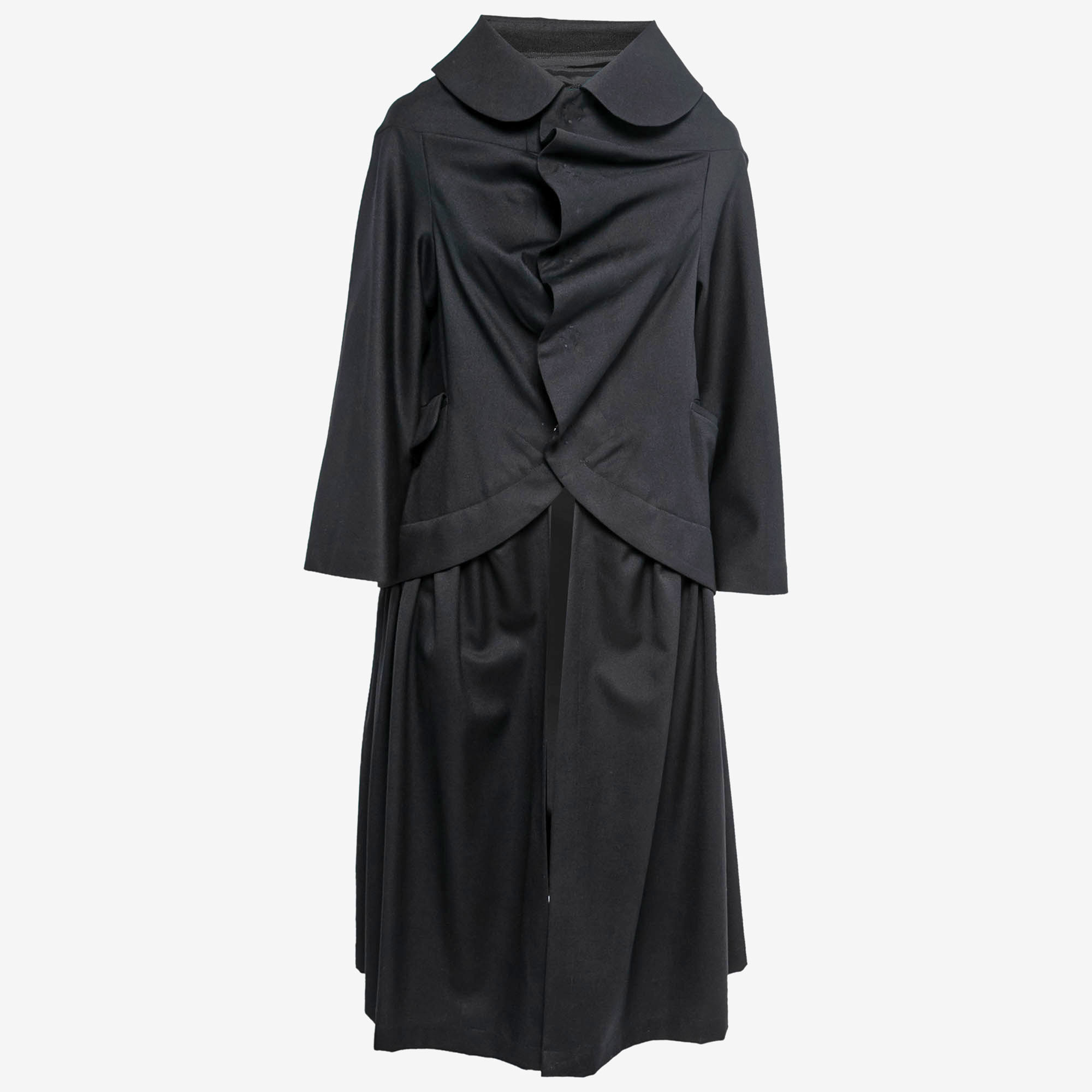 Comme Des Garcons Black Wool Collared Long Coat M