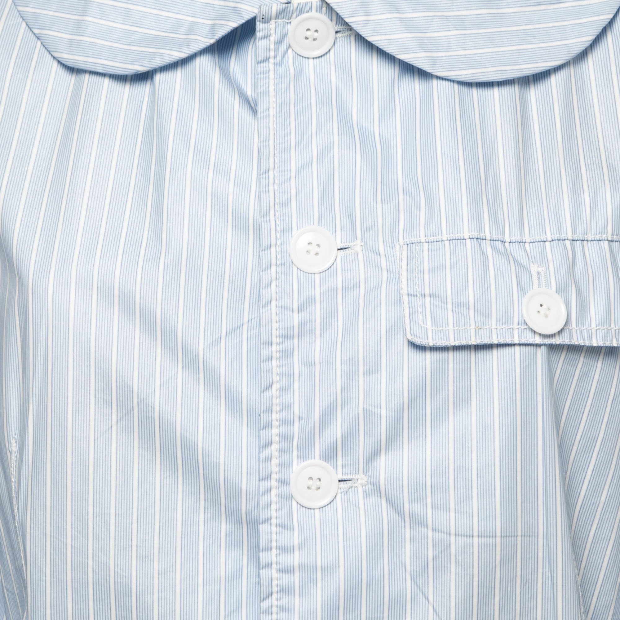 Comme Des Garcons Light Blue Striped Cotton And Acrylic Button Front Shirt L