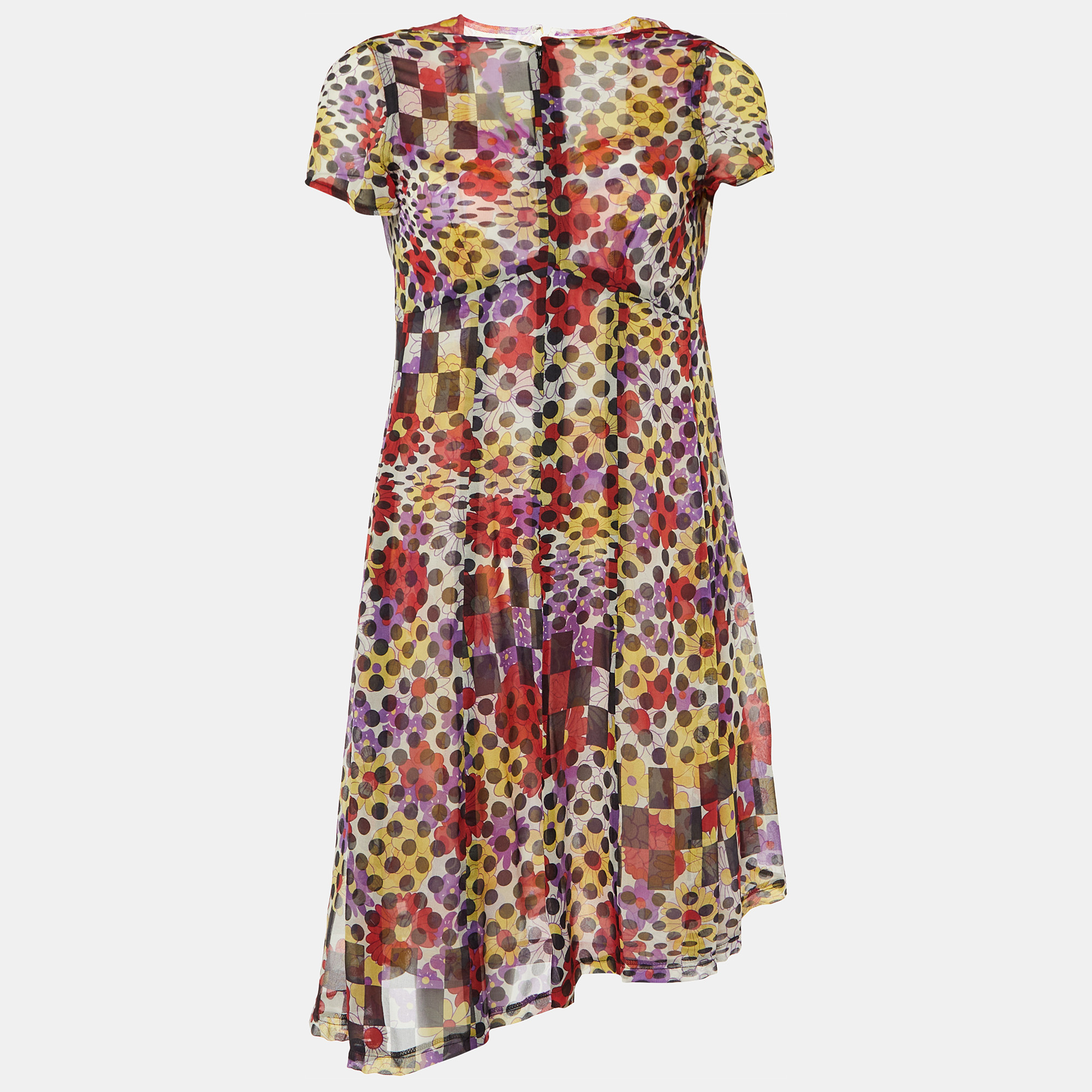 Comme Des Garçons Multicolor Printed Tulle & Silk Midi Dress M