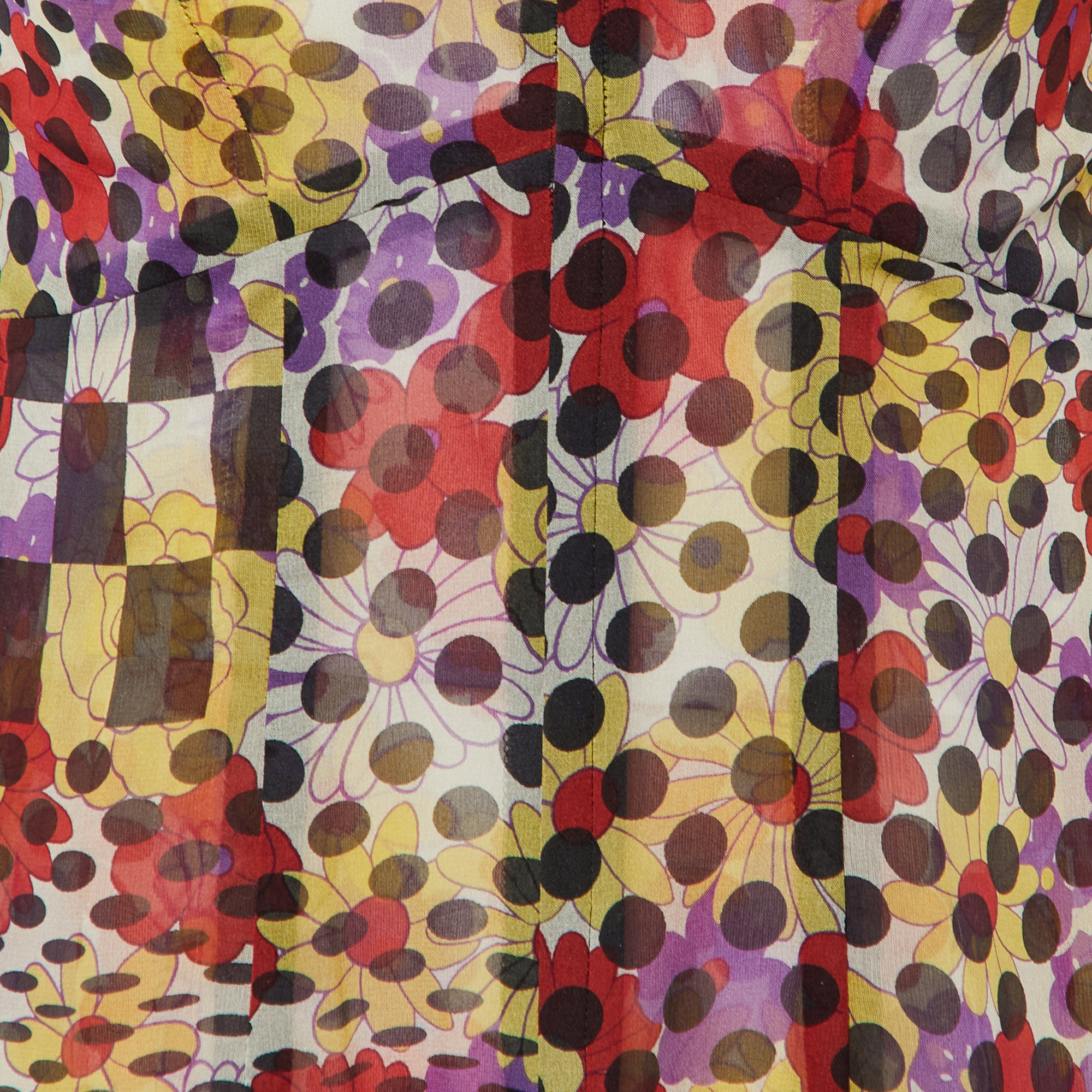 Comme Des Garçons Multicolor Printed Tulle & Silk Midi Dress M