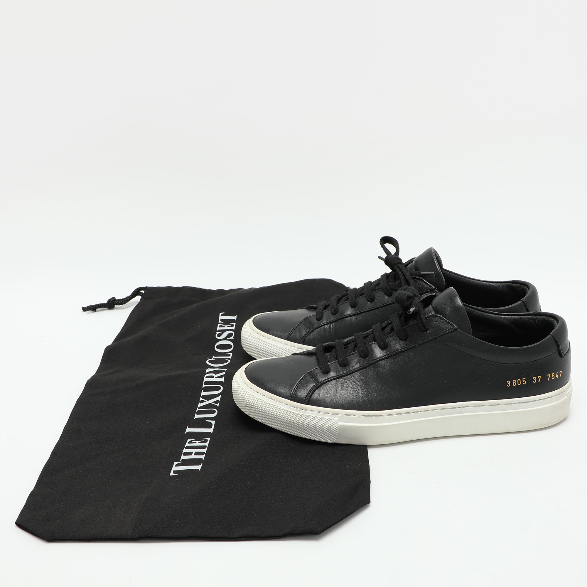 Common Projects Black Leather Low Top Sneakers Size 37