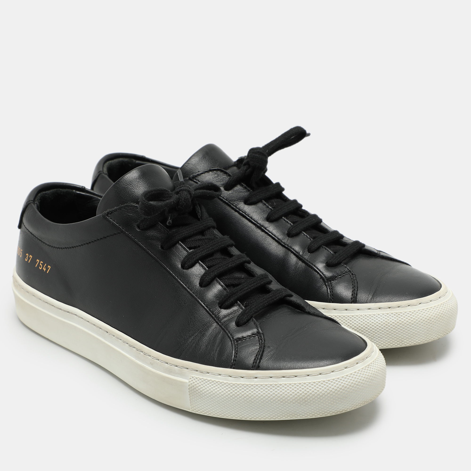 Common Projects Black Leather Low Top Sneakers Size 37