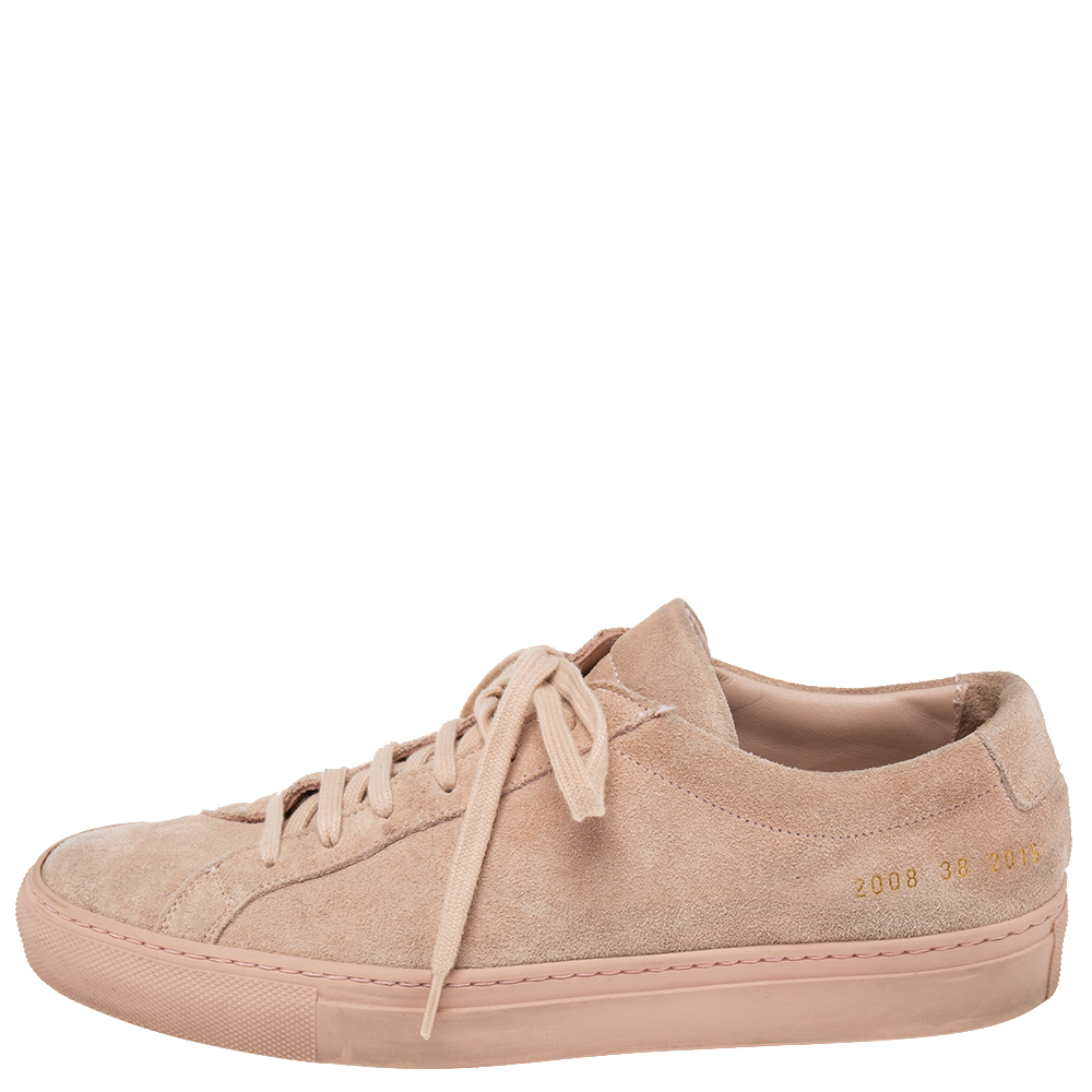 Common Projects Pink Suede  Achilles Lace Up Sneaker Size 38