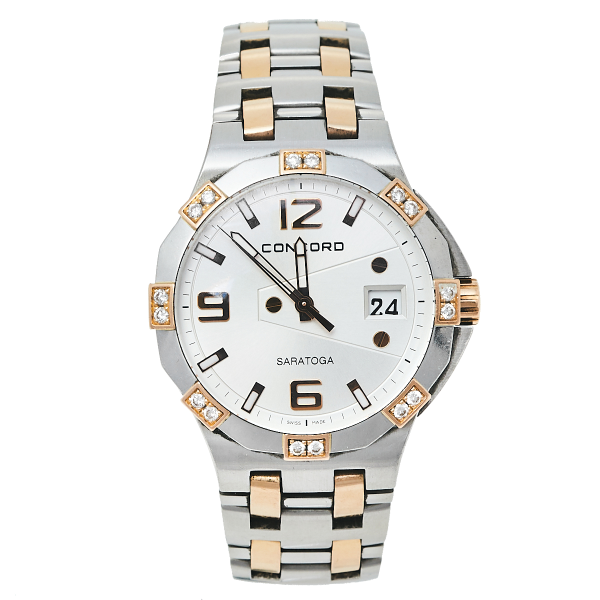 Concord Silver 18K Rose Gold & Stainless Steel Diamond Saratoga 02.3.15.1010 S Women's Wristwatch 35.50 mm