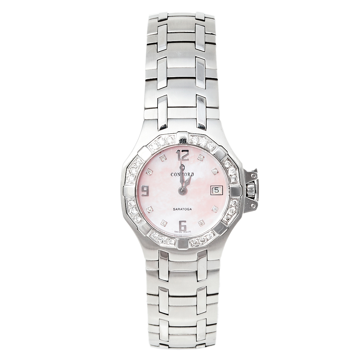 Concord Mother of Pearl Stainless Steel Diamond Saratoga 14.E1.1855 Women's Wristwatch 28 mm