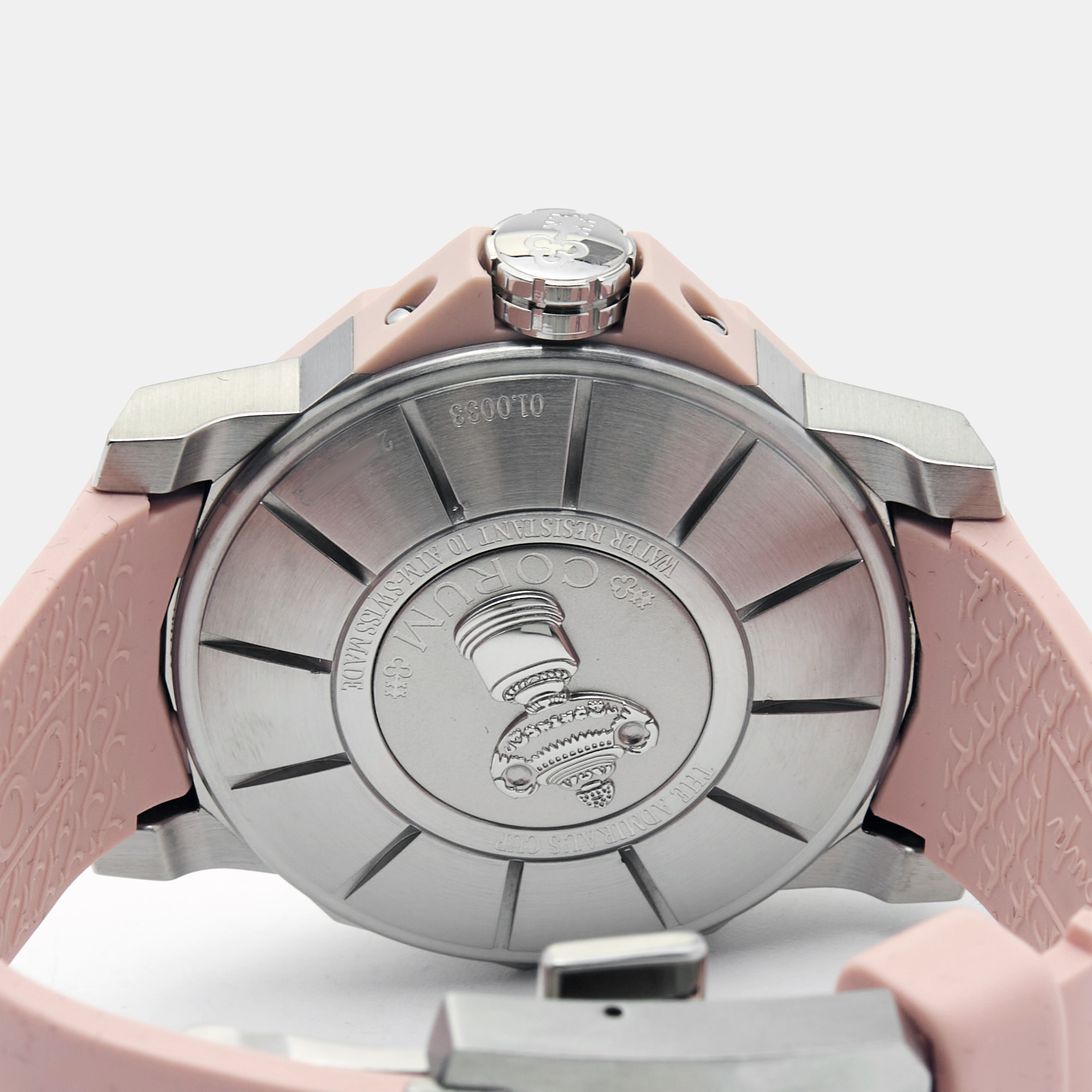 Corum Pink Resin Stainless Steel Diamond Rubber Admiral's Cup 01.0033 Women's Wristwatch 40 Mm