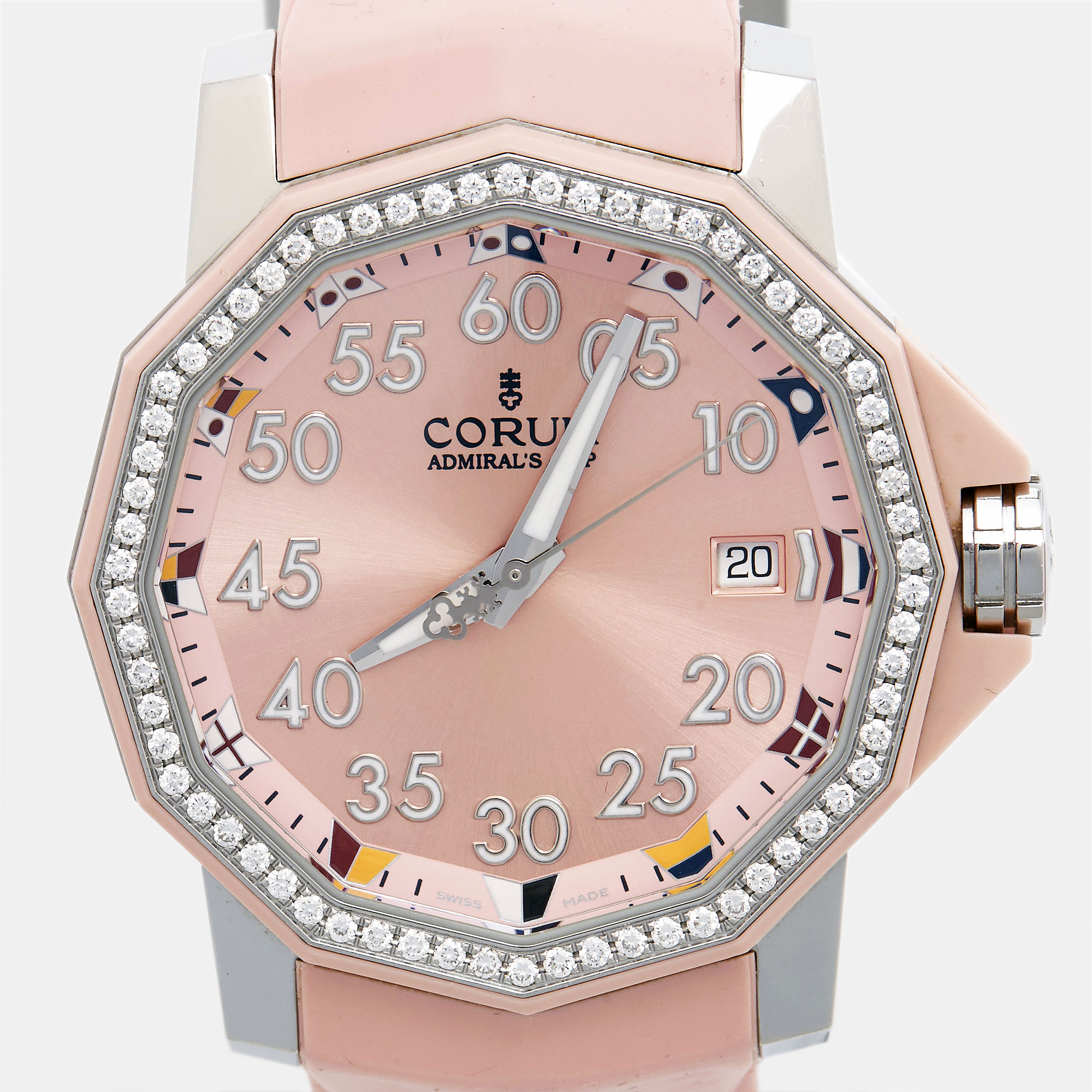 Corum Pink Resin Stainless Steel Diamond Rubber Admiral's Cup 01.0033 Women's Wristwatch 40 Mm