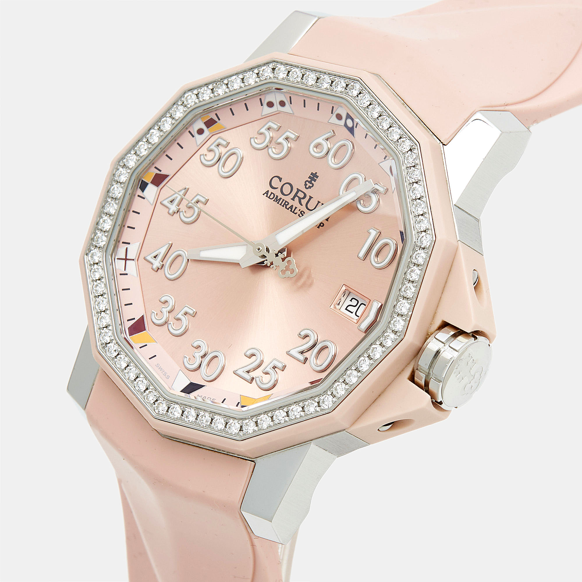 Corum Pink Resin Stainless Steel Diamond Rubber Admiral's Cup 01.0033 Women's Wristwatch 40 Mm