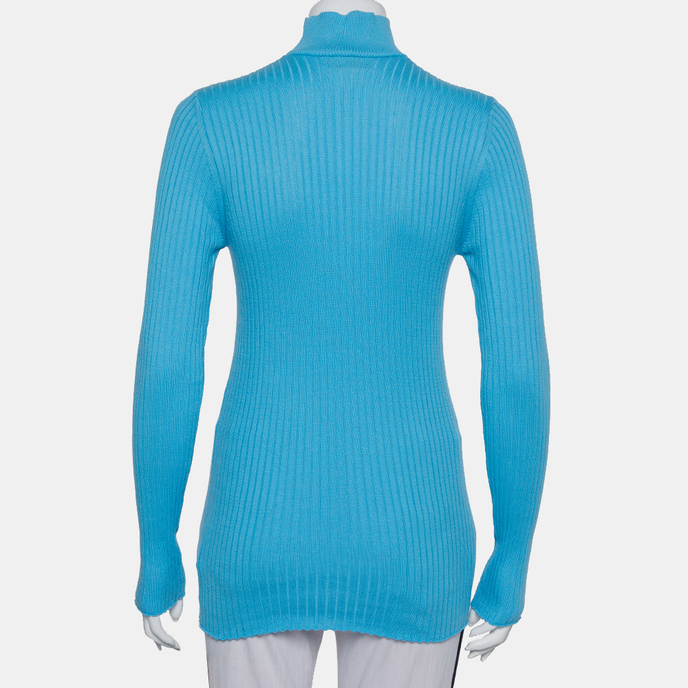 Courreges Paris Blue Rib Knit Turtleneck Sweater M