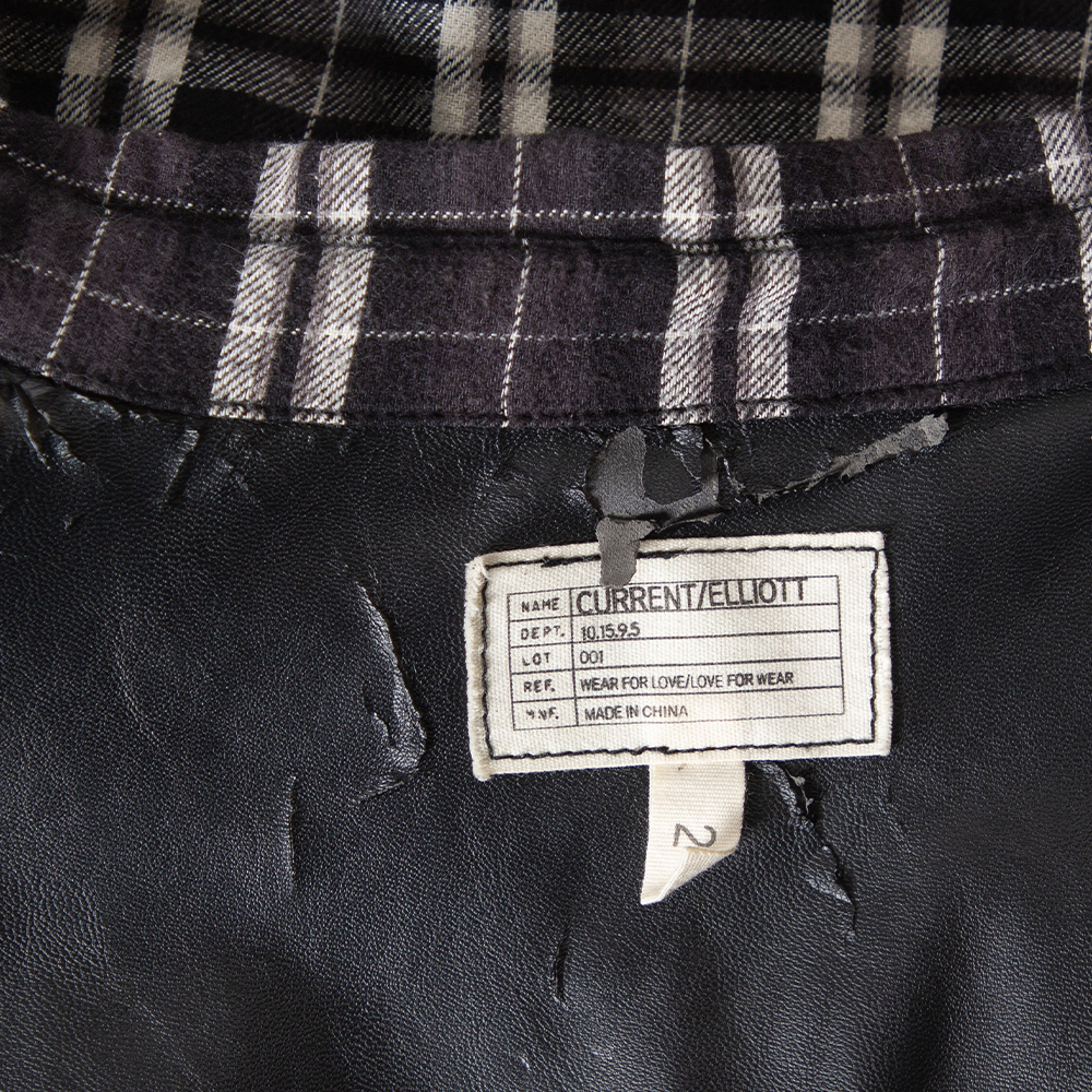 Current/Elliott Monochrome Checkered Cotton Faux Leather Detail Button Front Shirt S