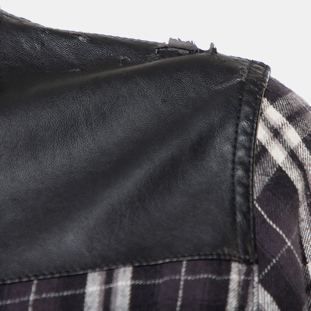 Current/Elliott Monochrome Checkered Cotton Faux Leather Detail Button Front Shirt S