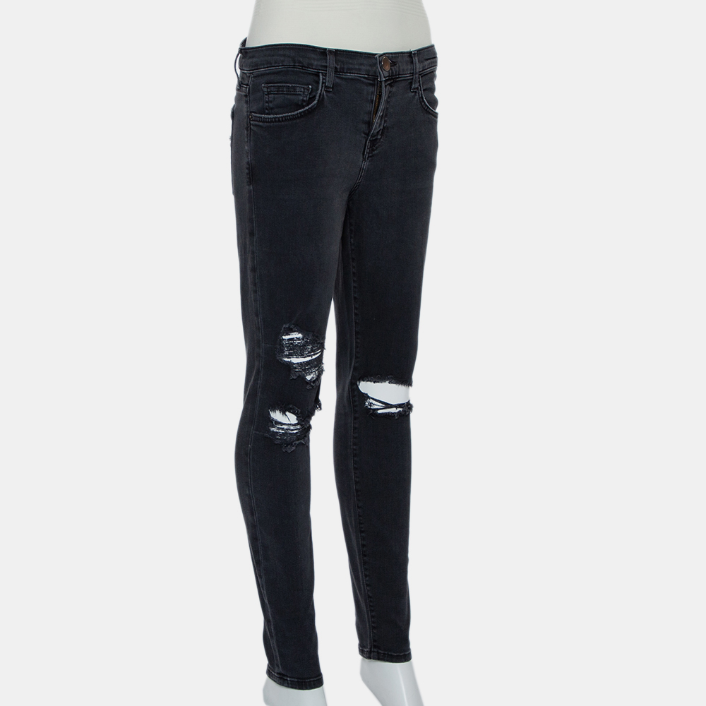 Current Elliot Black Denim Destroyed Stilletto Jeans M