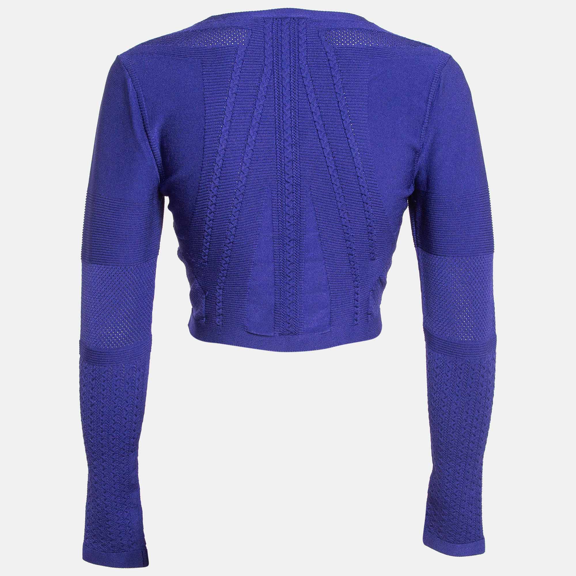 Cushnie Et Ochs Purple Stretch Knit Long Sleeve Crop Top M