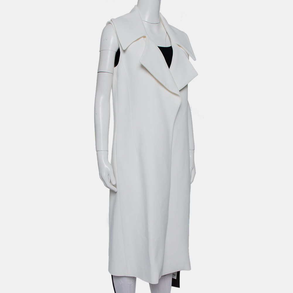 Cushnie Et Ochs White Crepe Collared Open Front Coat S