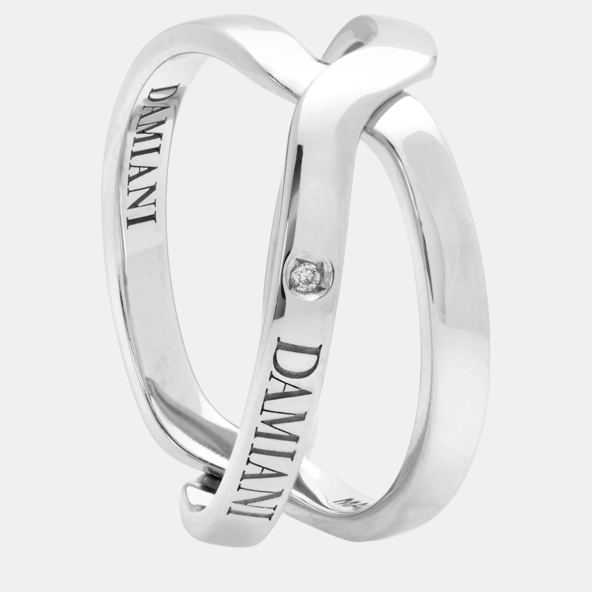 Damiani 18k white gold, diamond interlocking ring sz. 5.5