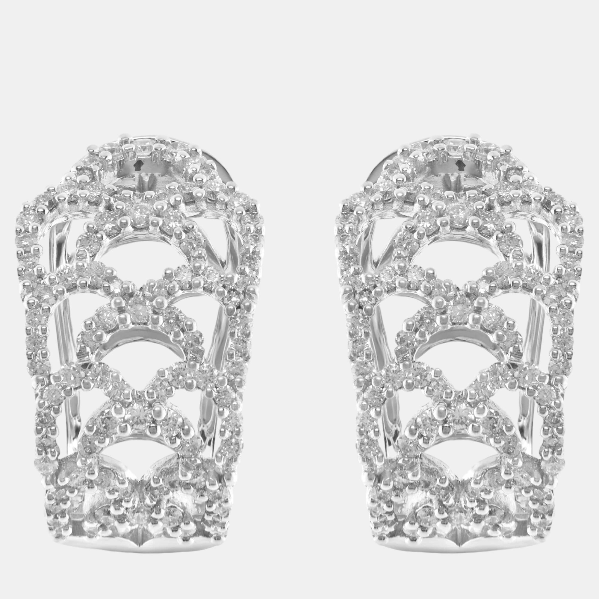 Damiani 18k white gold, diamond 0.95ct. tw. huggie earrings