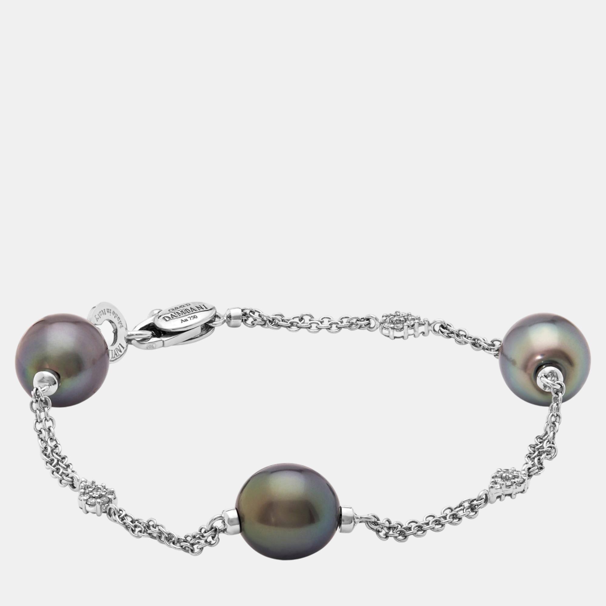 Damiani le perle 18k white gold diamond 0.42ct and pearl bracelet