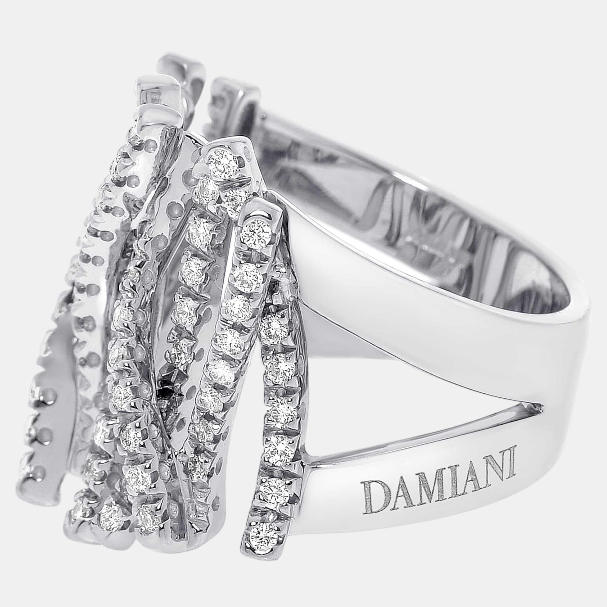 Damiani 18k white gold, diamond 0.84ct. tw. statement ring sz. 7.25